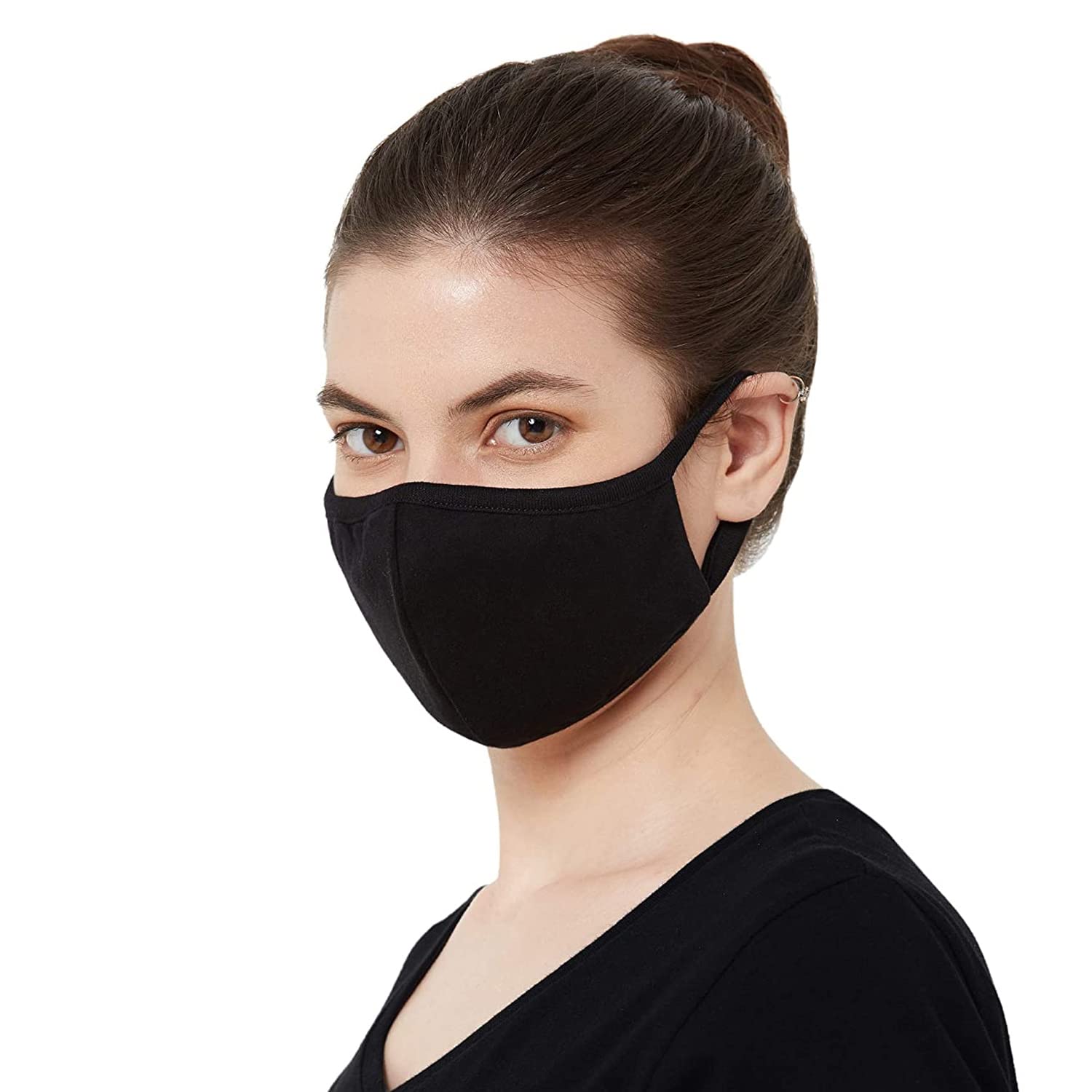 New Year Sale Plain Black 2 Ply 100% Cotton Cloth Face Mask (Pack Of 2), For Unisex