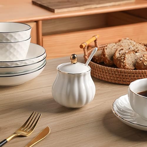 Miniatura 29 de Sweejar Royal Ceramic - Recipiente de azúcar de 8 onzas con cuchara y tapa, recipiente de sal de porcelana para sal, soporte para azúcar