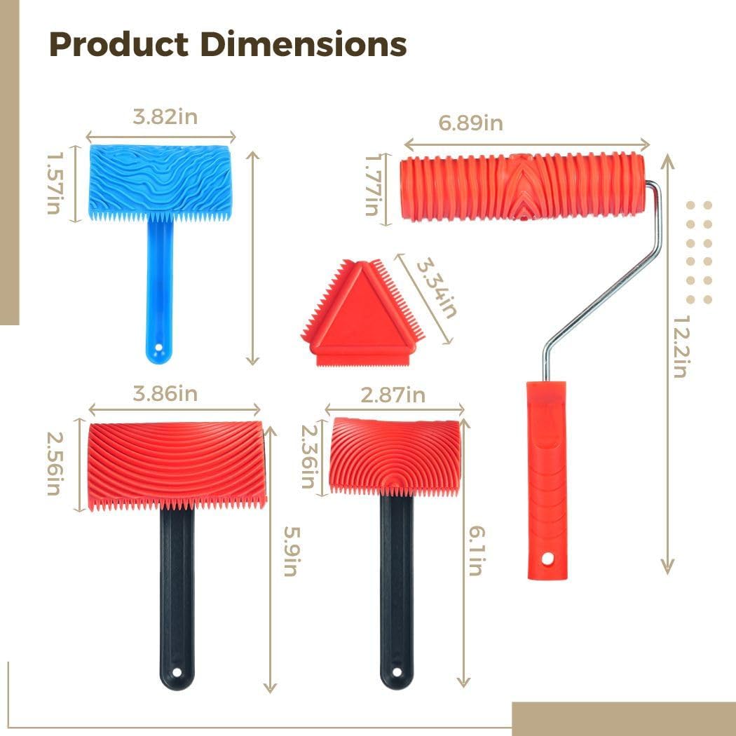 5-Piece Wood Graining Tool Kit, Rubber Rollers For Realistic Wood Texture, Ideal For Walls, Floors, And Furniture Art Projects