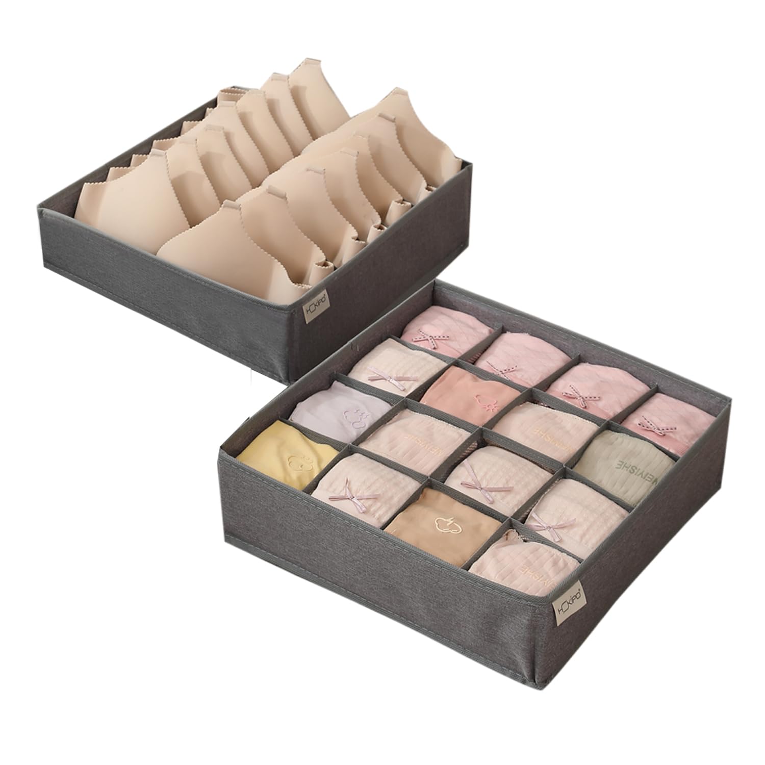 HOKIPO Set of 2 Foldable Undergarment Organizer Storage Box for Drawers Bra Panty Socks Organizer for Closet, Grey (AR-4853-GRY*2) (B0CHRFS8DN) Amazon Price History, Amazon Price Tracker