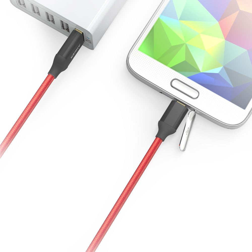 Anker 10ft / 3m Nylon Braided Tangle-Free Micro USB Cable with Gold-Plated Connectors for Android, Samsung, LG, HTC, Nexus, Sony and More (Red)