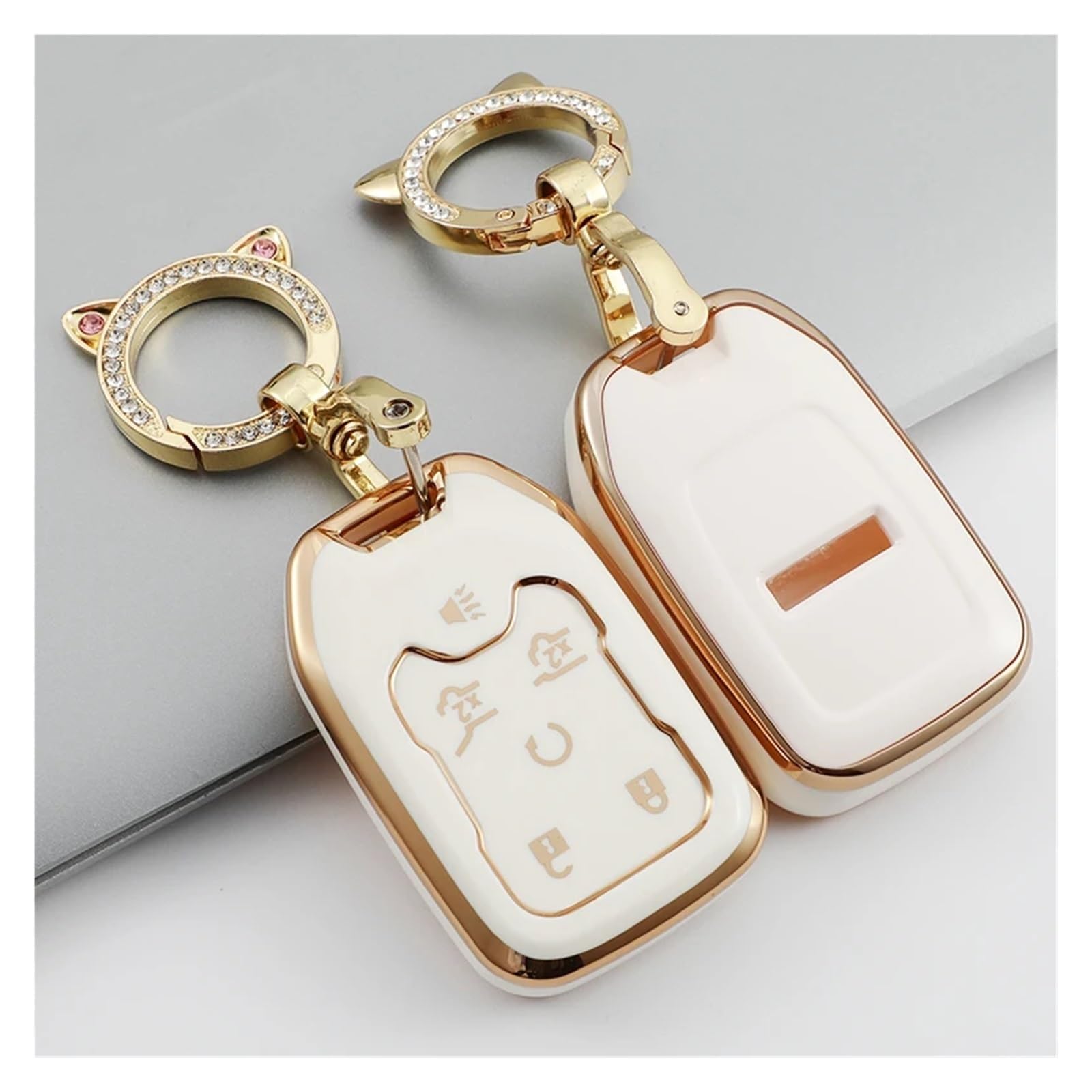 Funda Llave para Yukon XL para Sierra para Terrain para Acadia Funda para Llave De Coche Funda para Mando A Distancia Llavero con Soporte(White Key Chain)