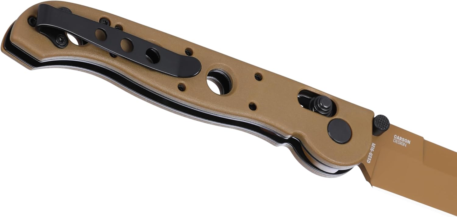 CRKT M16-03XD Everyday Carry Folding Knife with Crossbar Lock: D2 Steel Plain Edge Blade, Desert Tan Grivory Handle, Pocket Clip, M16-03XD