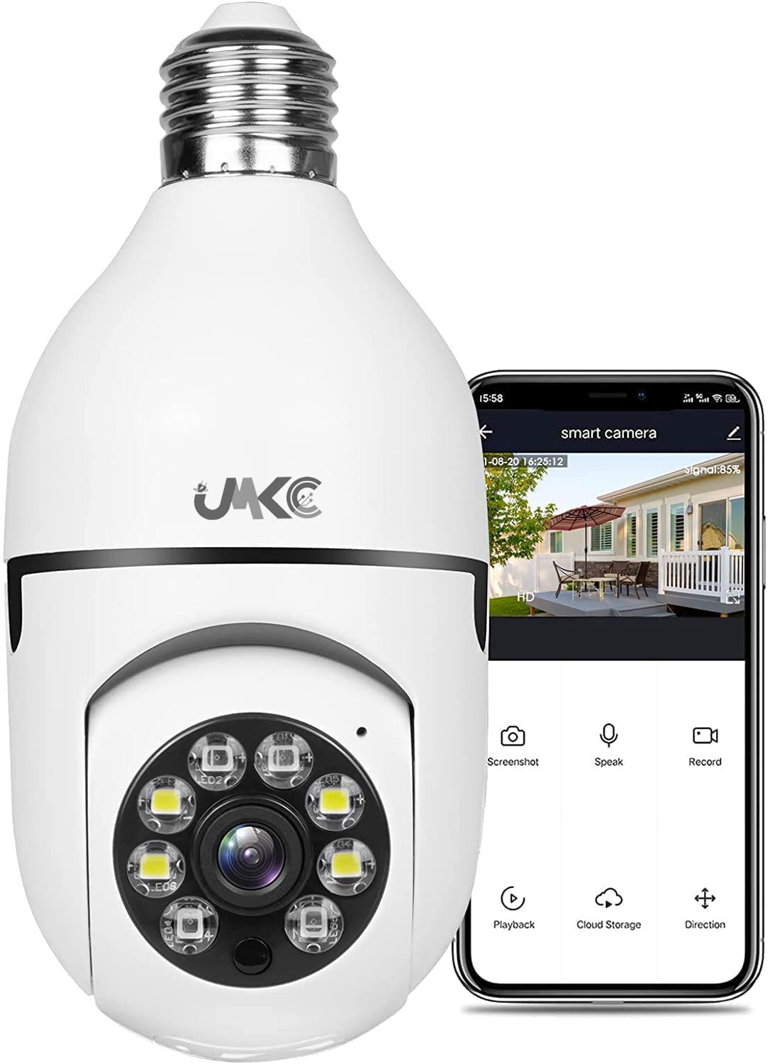 JNKC 360 Degree Wireless Panoramic Bulb Light 360° IP Camera with Night Vision, 2-Way Audio and Micro 128GB SD Card Support Dome Camera (Light Bulb Camera)