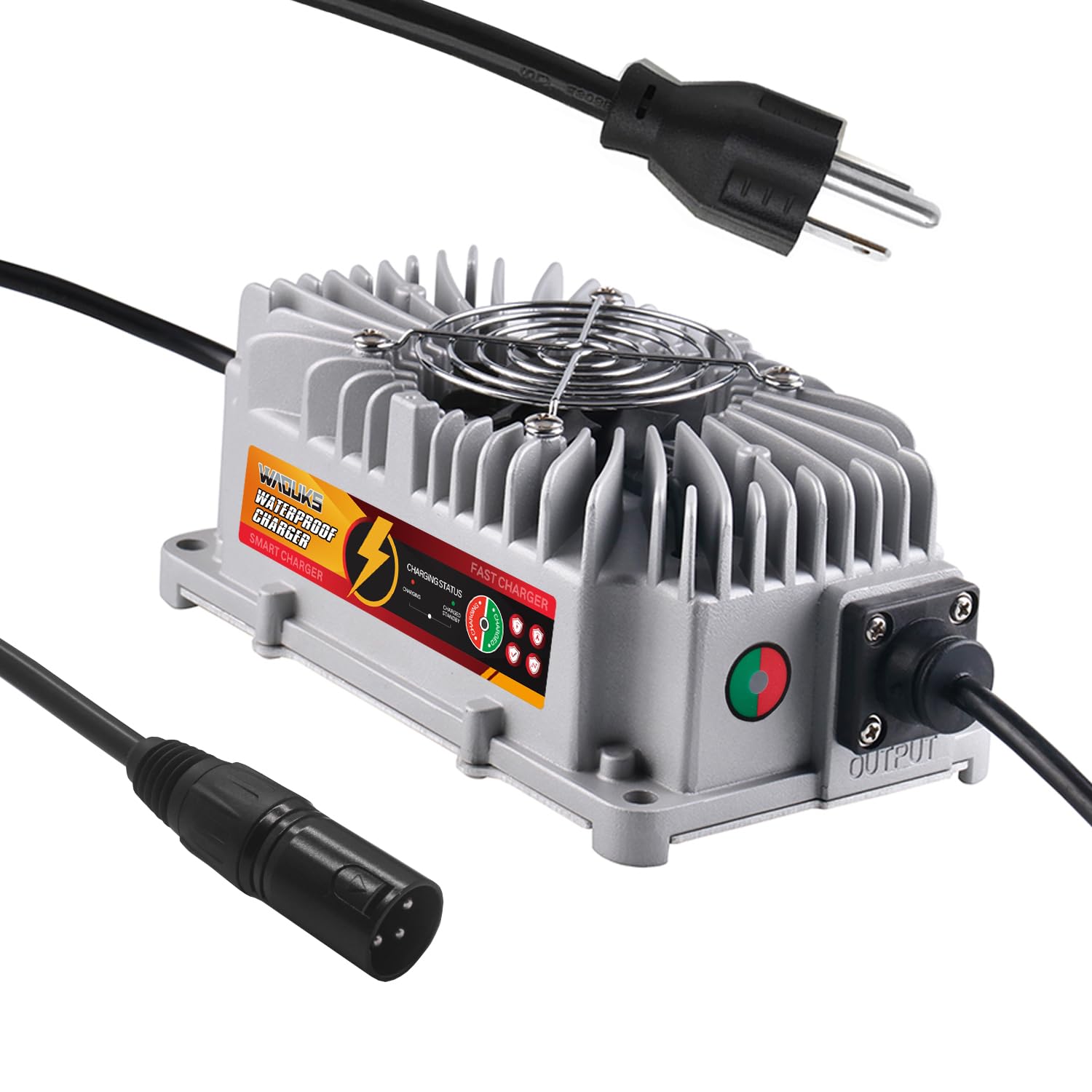 WAOUKS 54.6V 5A Lithium Battery Waterproof Charger,IP65 Waterproof,with Output DC XLR Connectorfor Usd for 13S 48V Li-ion Battery Fast Charging