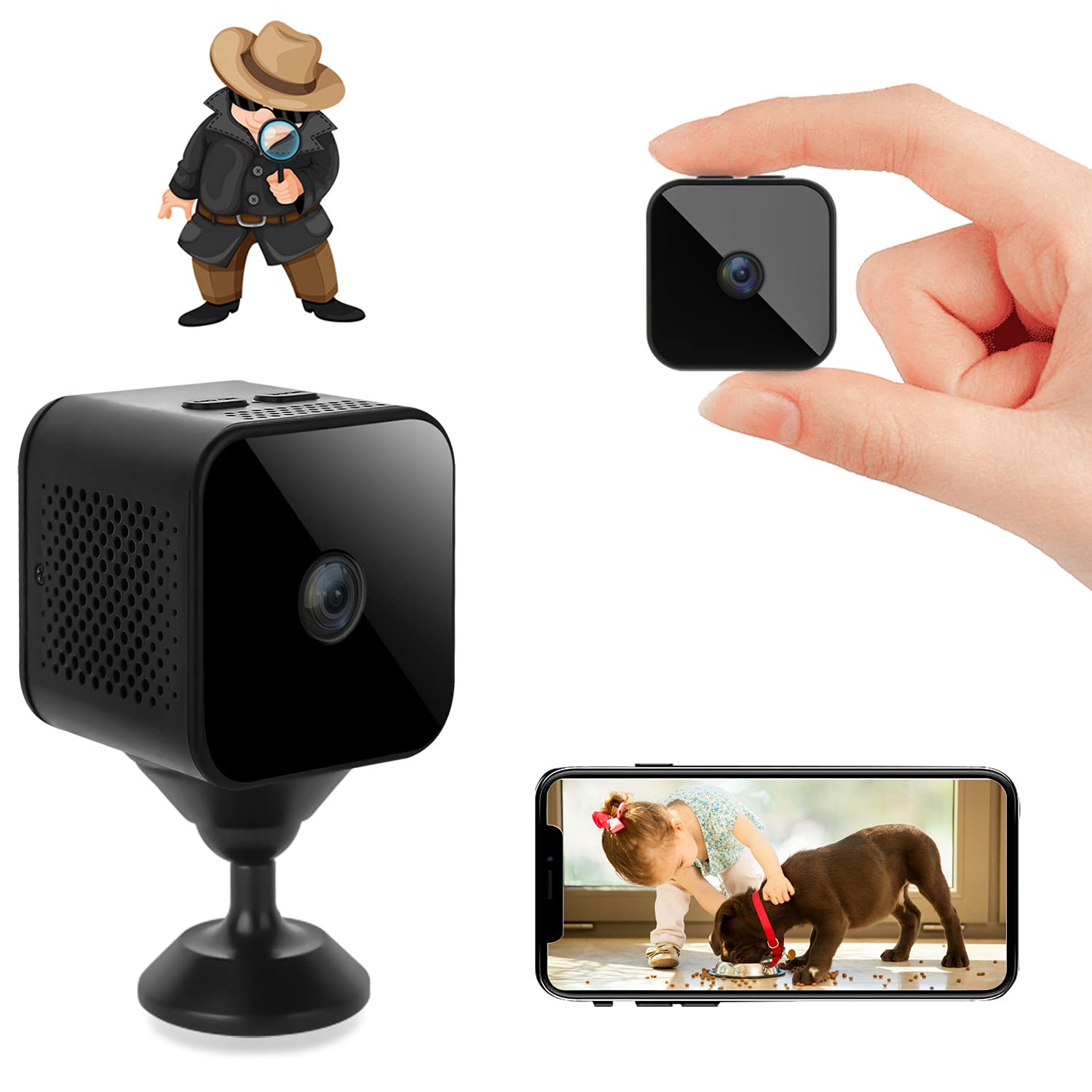 Mini Home Camera, Wireless 1080P Security Cam WiFi Portable Small Covert Nanny Security Cam Sports Cam with Motion Detection and Night Vision,Car 150 ° Wide Angle for iOS/Android