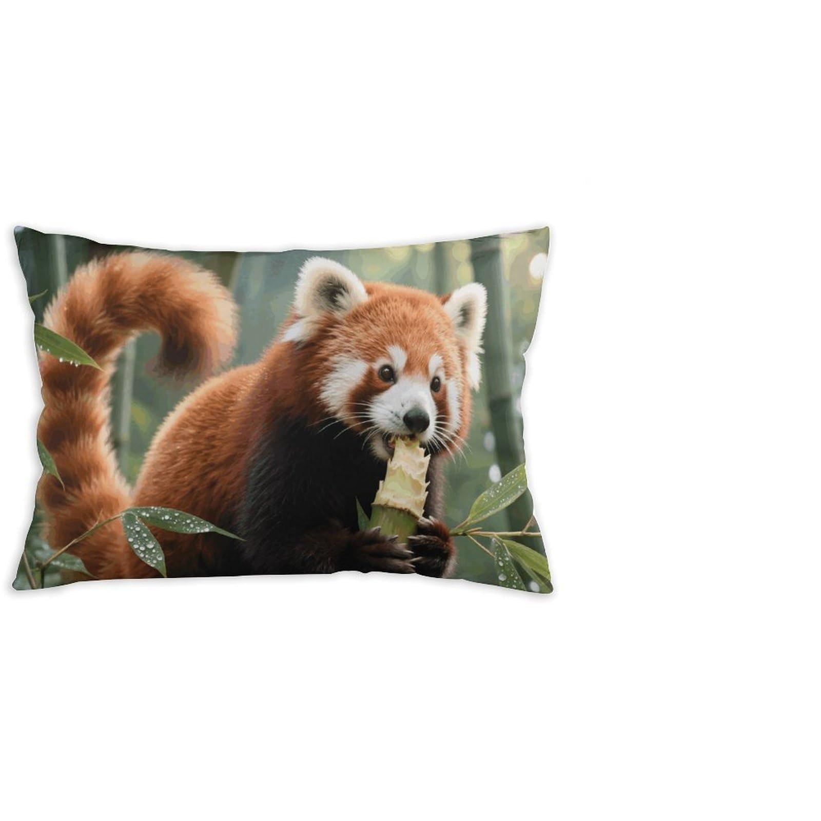FodPand Decorative Throw Pillow Covers 12x20 Short Plush Red Panda Eating Body Pillowcase Cushion Cases with Invisible Zipper Rectangle Lumbar Pillow Shells for Sofa Couch Chair Bed Home Decor