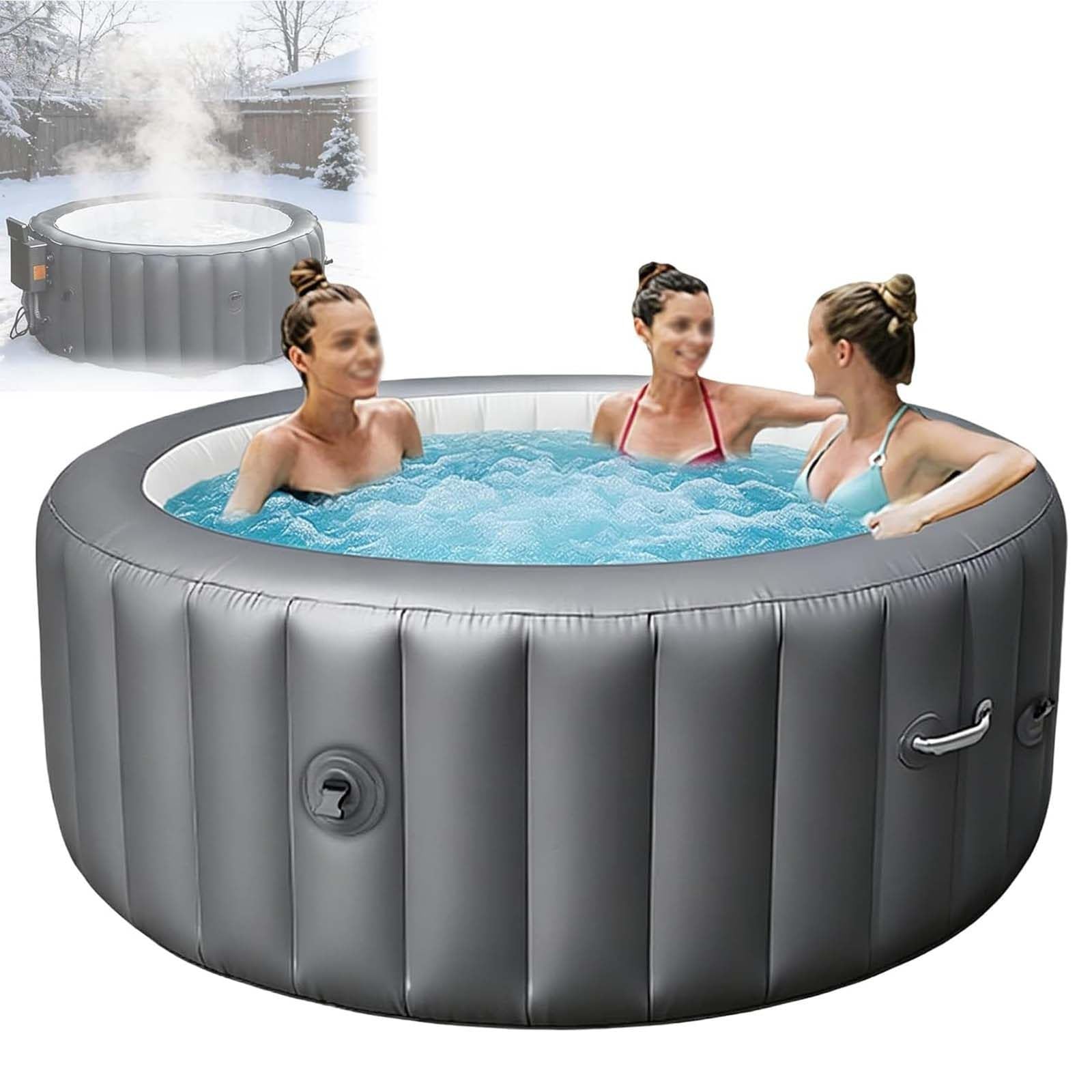 Portable Spa Pool Bathtub Durable Puncture Blow Up Tub Bubble Massage Grey