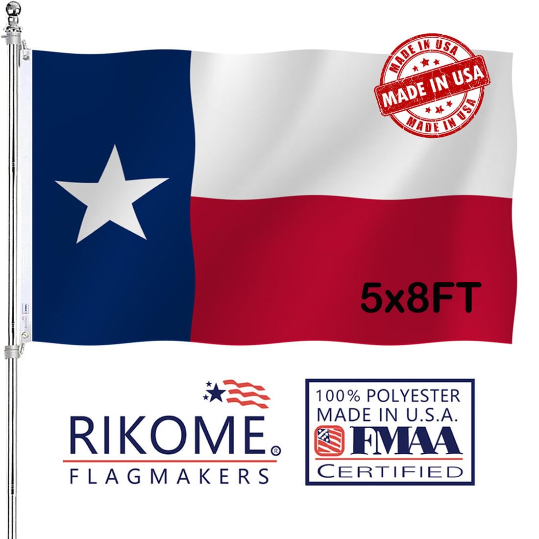 RIKOME Double Sided Texas States Flag 4x6 Outdoor Made In USA- Heavy Duty 3Ply Polyester Republic of Texas TX Flags Banners with 2 Brass Grommets