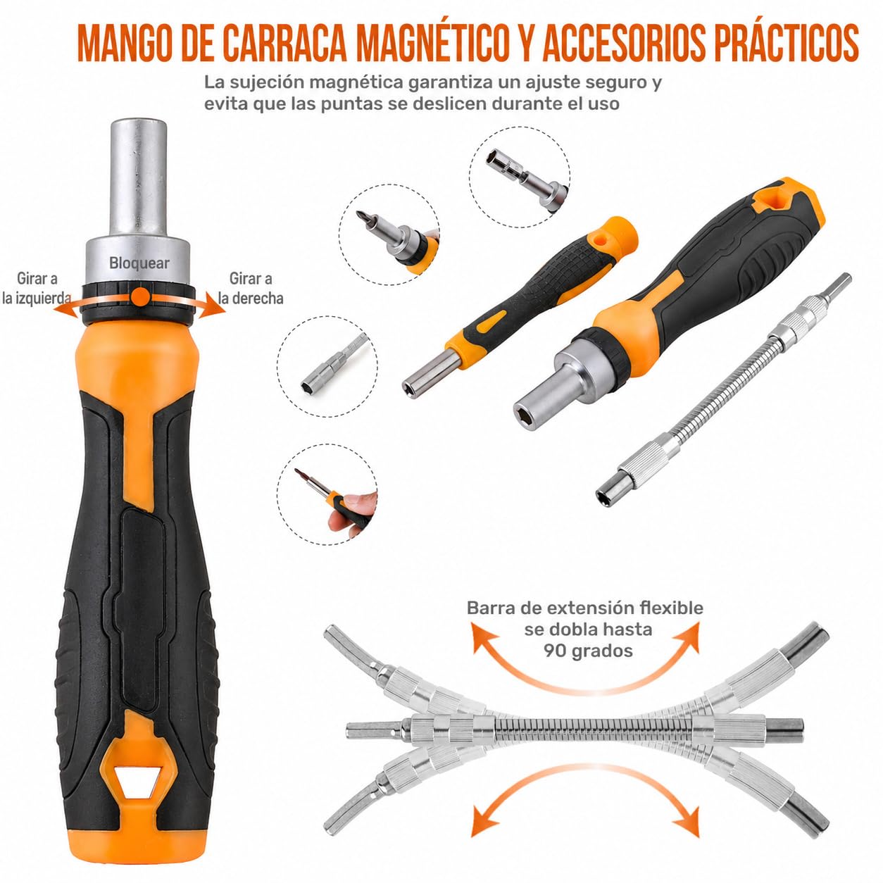 Hi-Spec Juego de puntas para destornillador y set de sockets 1/4 pulgada con mangos de 79 piezas. Incluye extensión flexible, precisión y accesorios Torx y seguridad en estuche organizado | 79 piezas, mangos, extensión flexible, Torx de seguridad y estuch