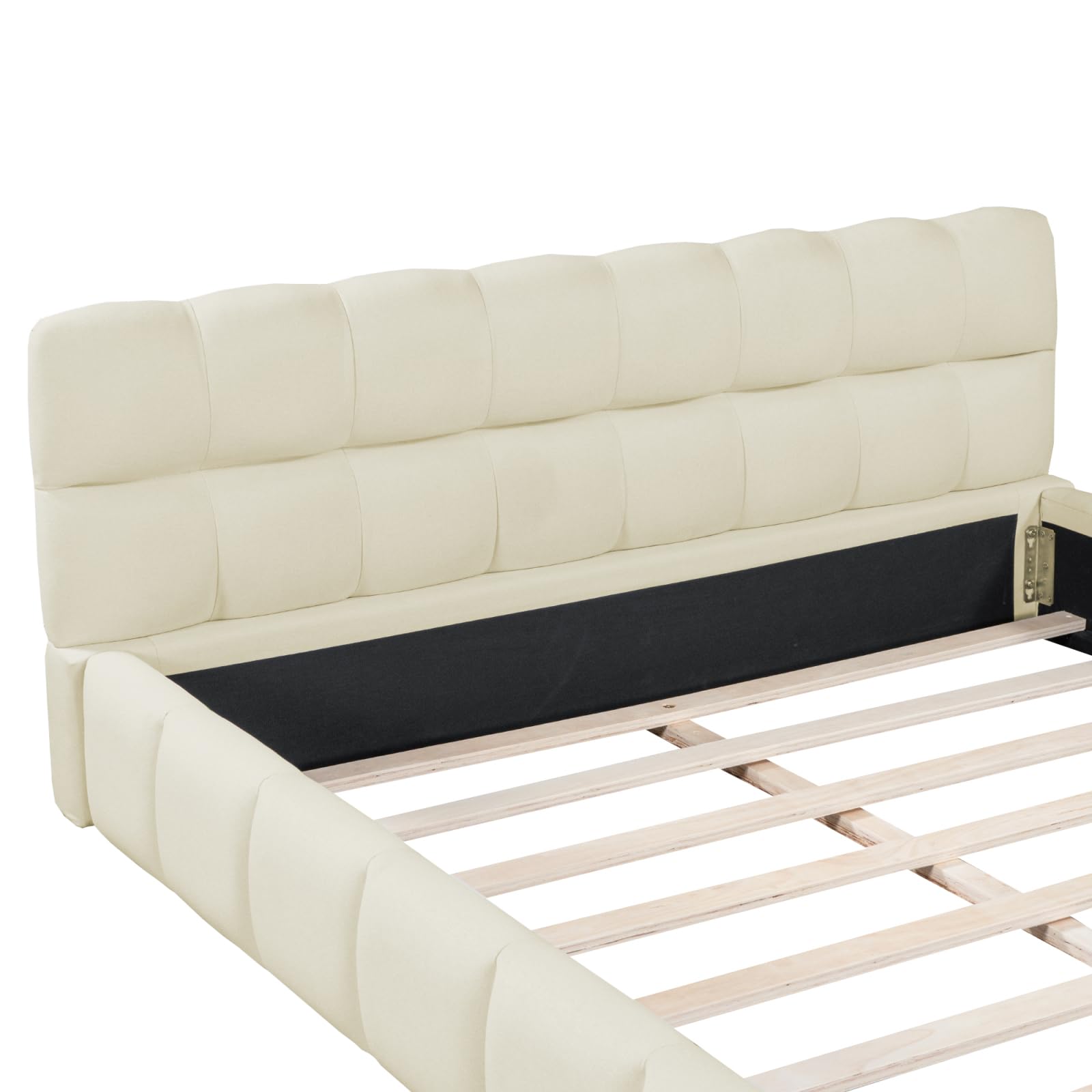 Oxtao Polsterbett 140x200cm Beige - Mit Lattenrost & Weichem Kopfteil