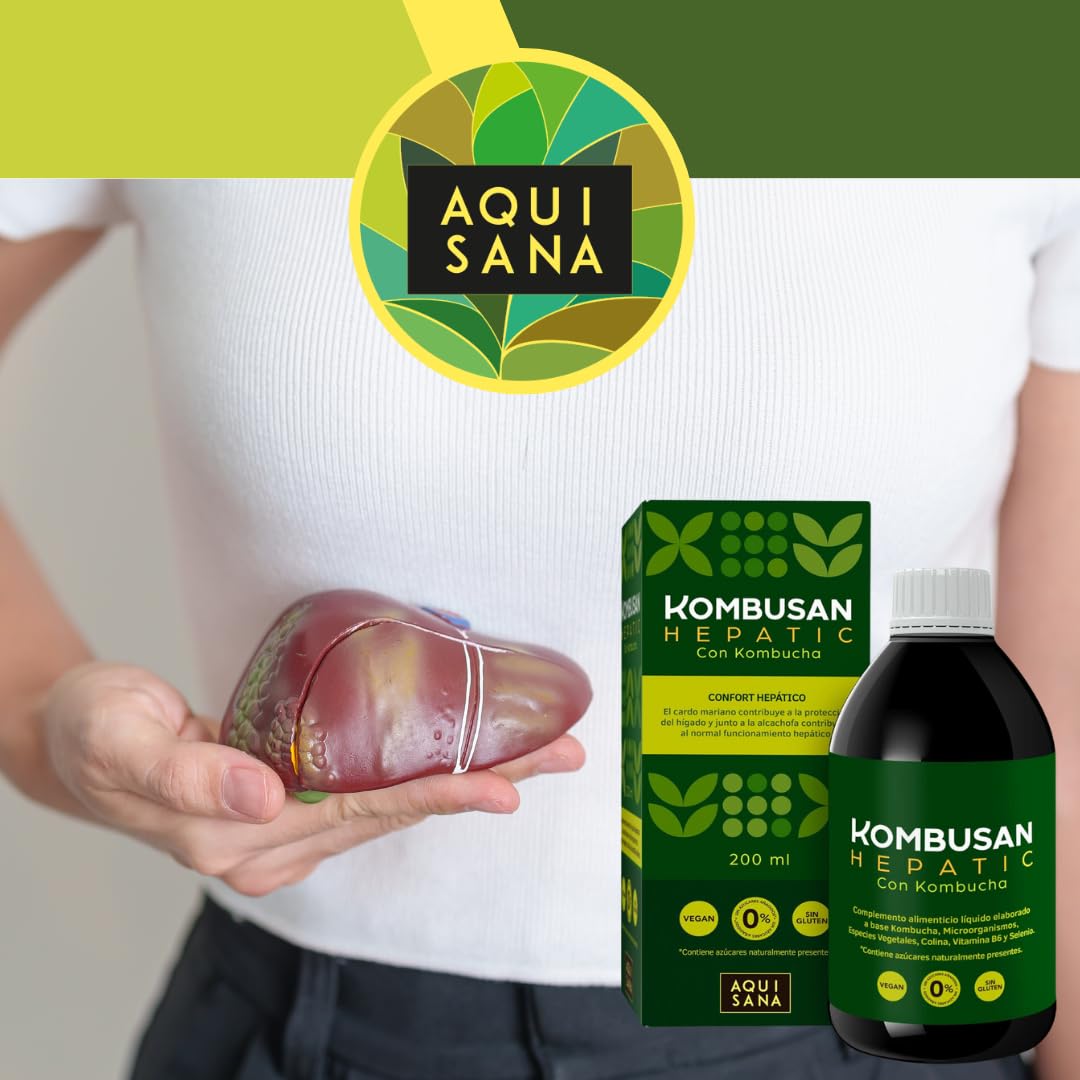 Kombusan Hepatic - Complemento Alimenticio a Base de Kombucha -Formato 200 ml- Favorece la Protección del Hígado - Ideal para Mejorar la Digestión - Alto Contenido en Vitaminas - Aquisana