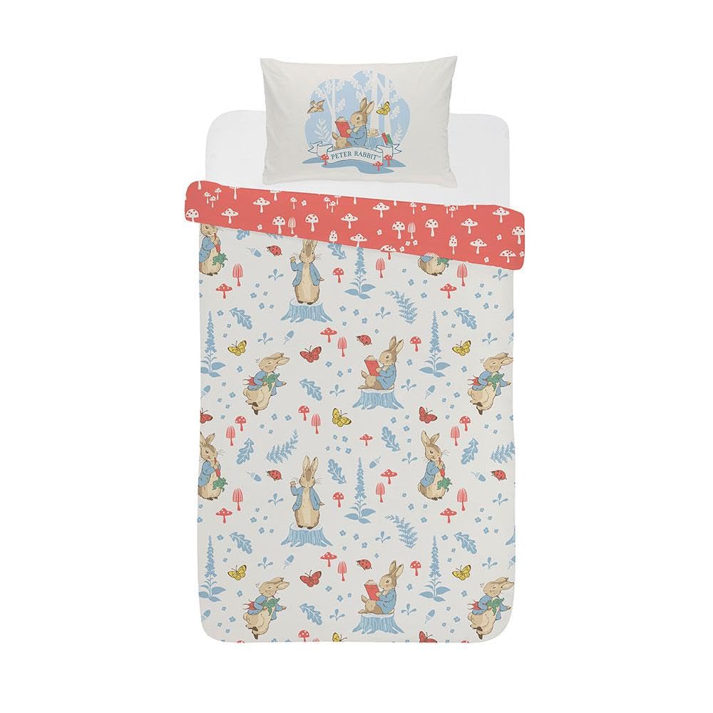 dreamtex Peter Rabbit Forest Life Single Reversible Duvet Cover and Pillowcase Set for Kids Children Polycotton Bedding Textile SR1-PTR-FOR-12