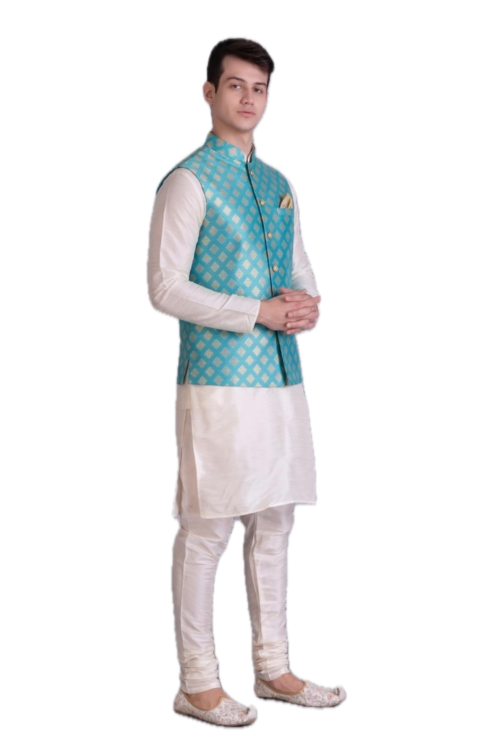ethluxis Men's Kurta Set with Nehru Jacket, Silk Blend, Classic Fit, Button Closure, 3-Piece Set-picture-27