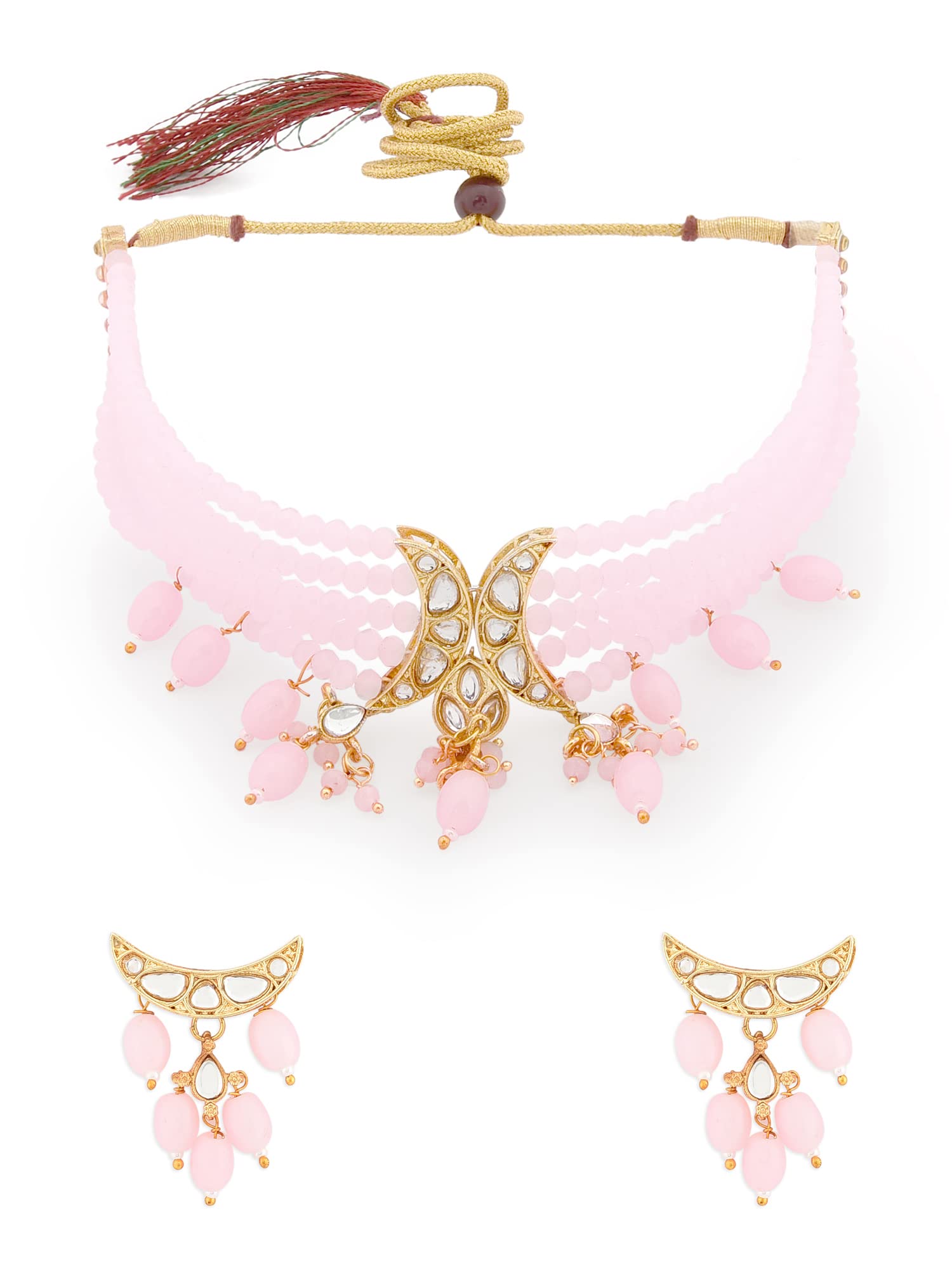 ZAVERI PEARLS Pink Dazzling Crystal Beads Multistrand Kundan Choker Necklace & Earring Set For Women-ZPFK12135 (B09RG83CSR) Amazon Price History, Amazon Price Tracker
