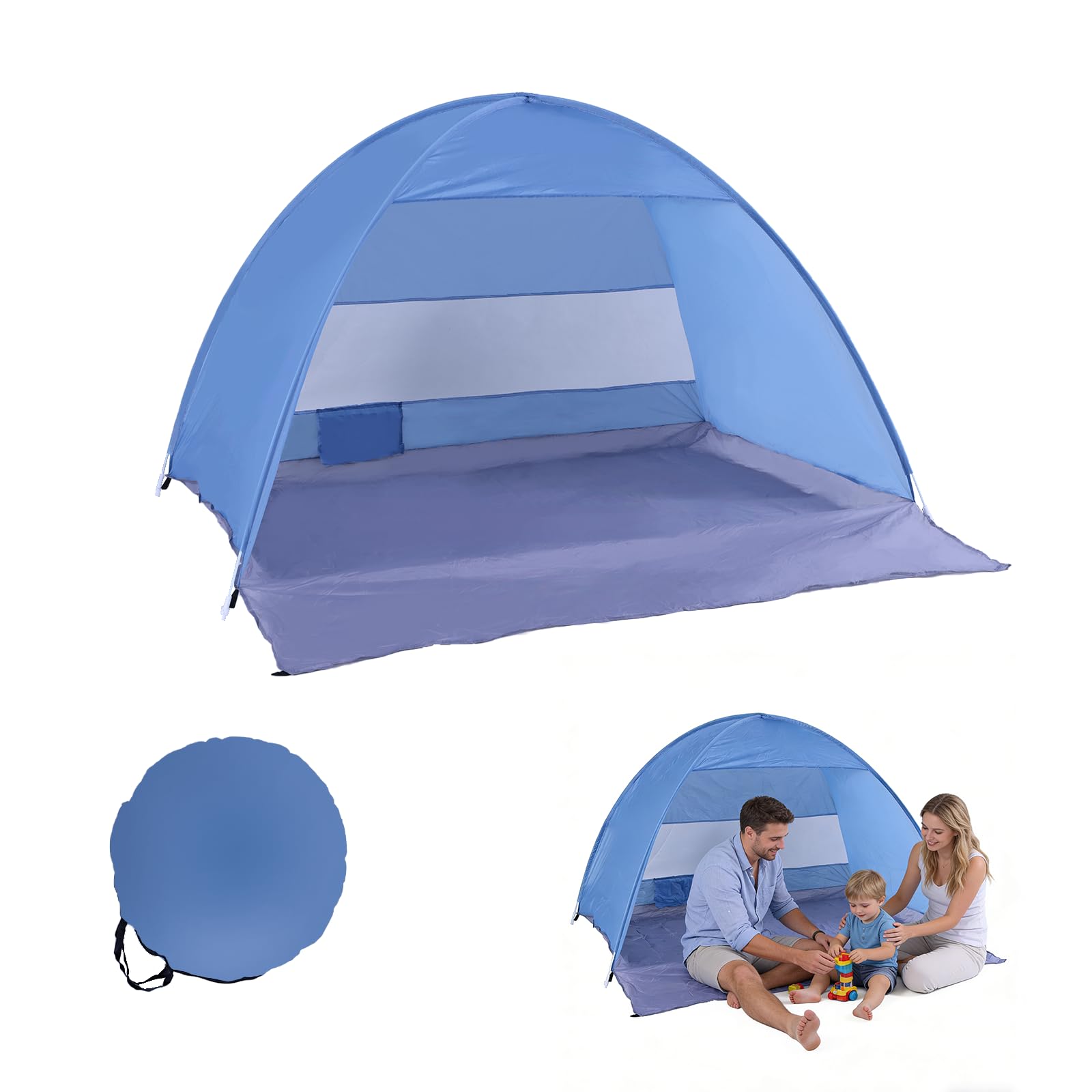 Higoya Pop Up Beach Tent, Lightweight Beach Shelter with UPF 50+ UV Protection, Large for 3-4 Person, Easy Set Up, Portable Sun Shade Tent for Beach, Garden, Picnic, Camping, Blue