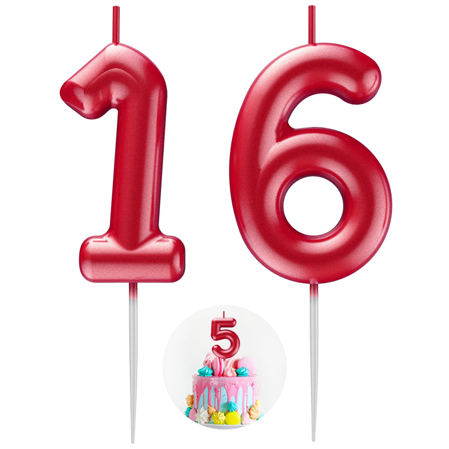 Red Number 16 Candle Happy Birthday 3D Number Candles for Birthday Cake Party Decoration Wedding Anniversary Celebration Supplies