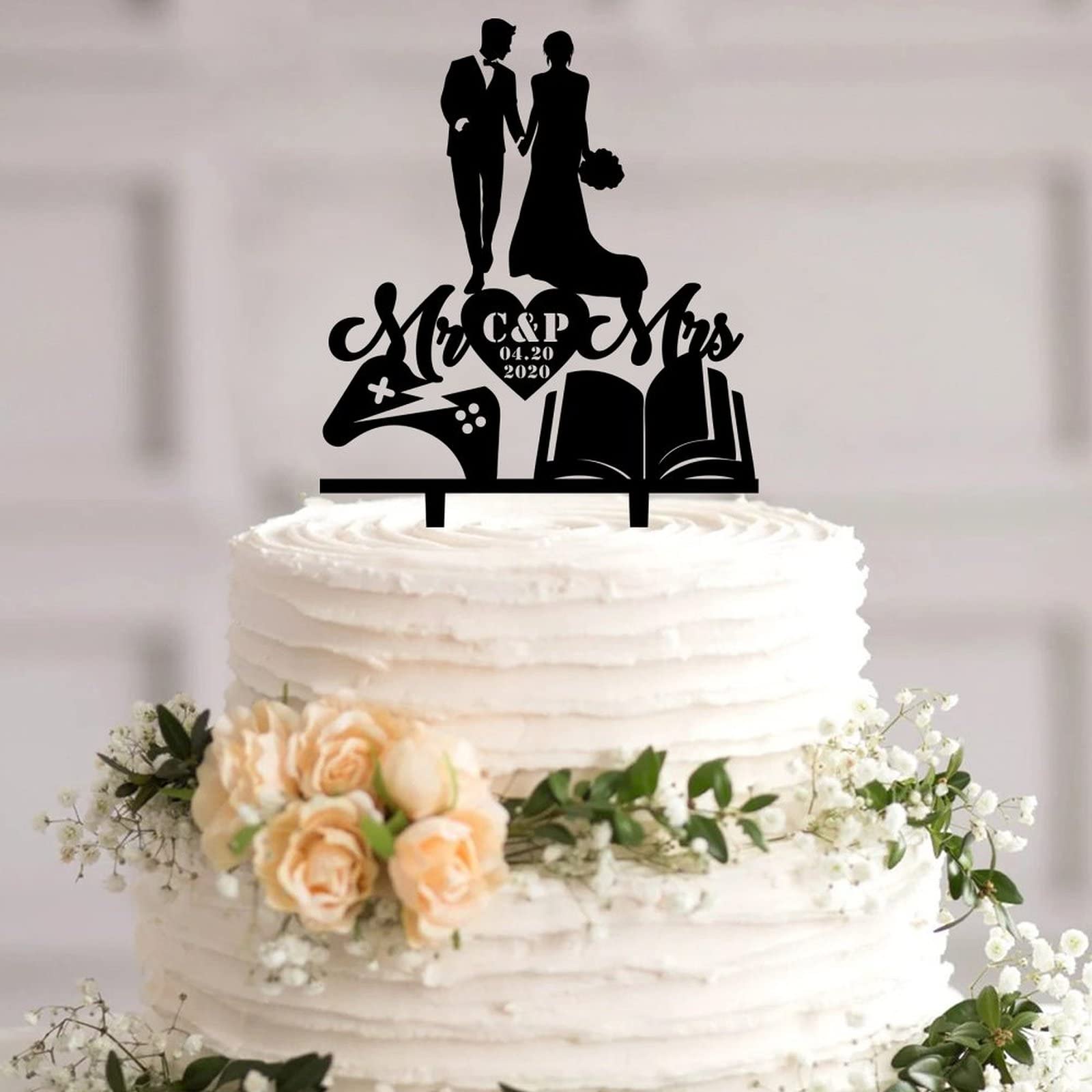 Topper Per Torta Nuziale Con Targa Acrilica A Forma Di Cuore Personalizzato, Sposi Con Cani, Gatti, Abito Personalizzato, Fiori, Regalo Di Nozze, Decorazioni Per Matrimoni - Italia