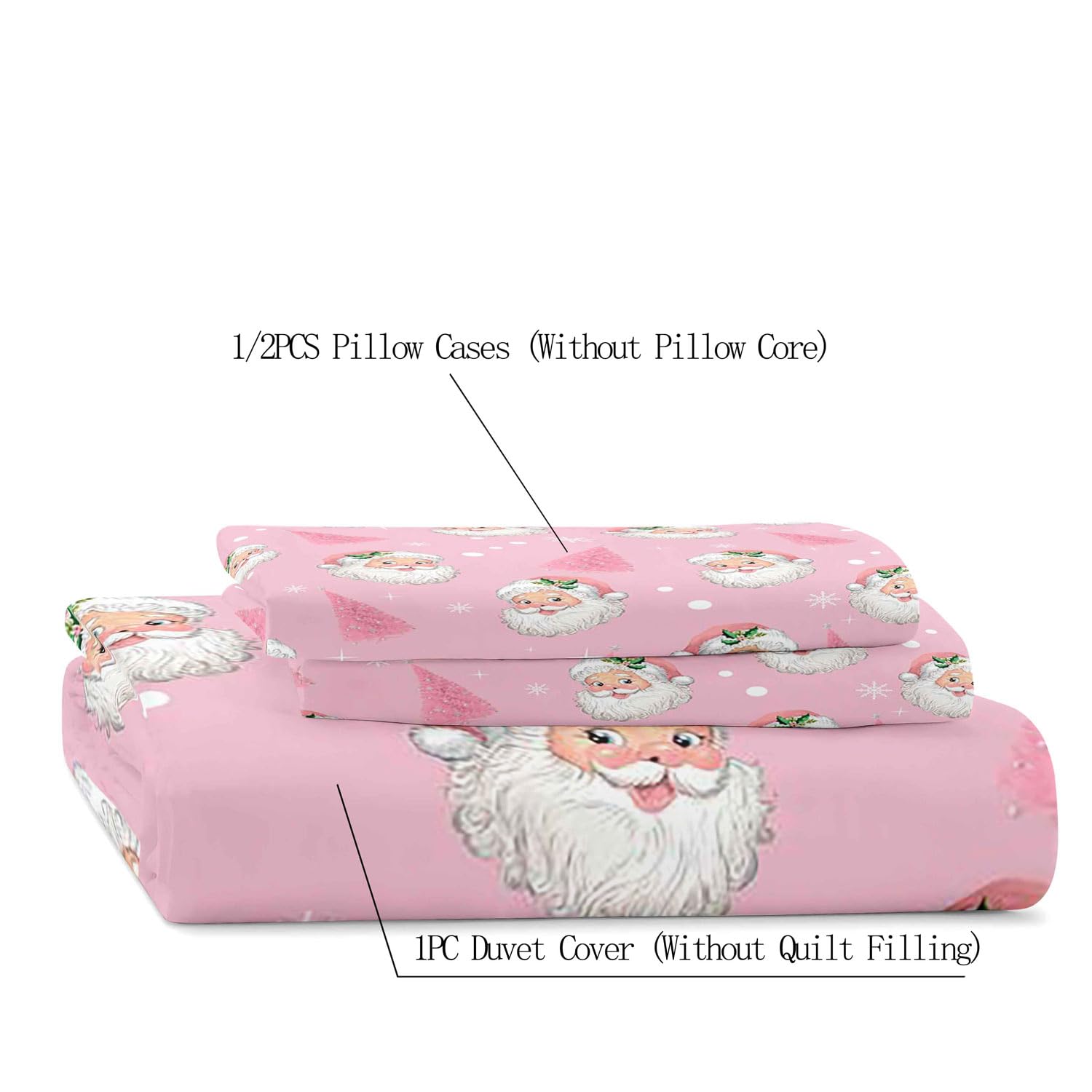 Christmas Tree Bedding Duvet Cover Set Girls Pink Xmas Snowflake