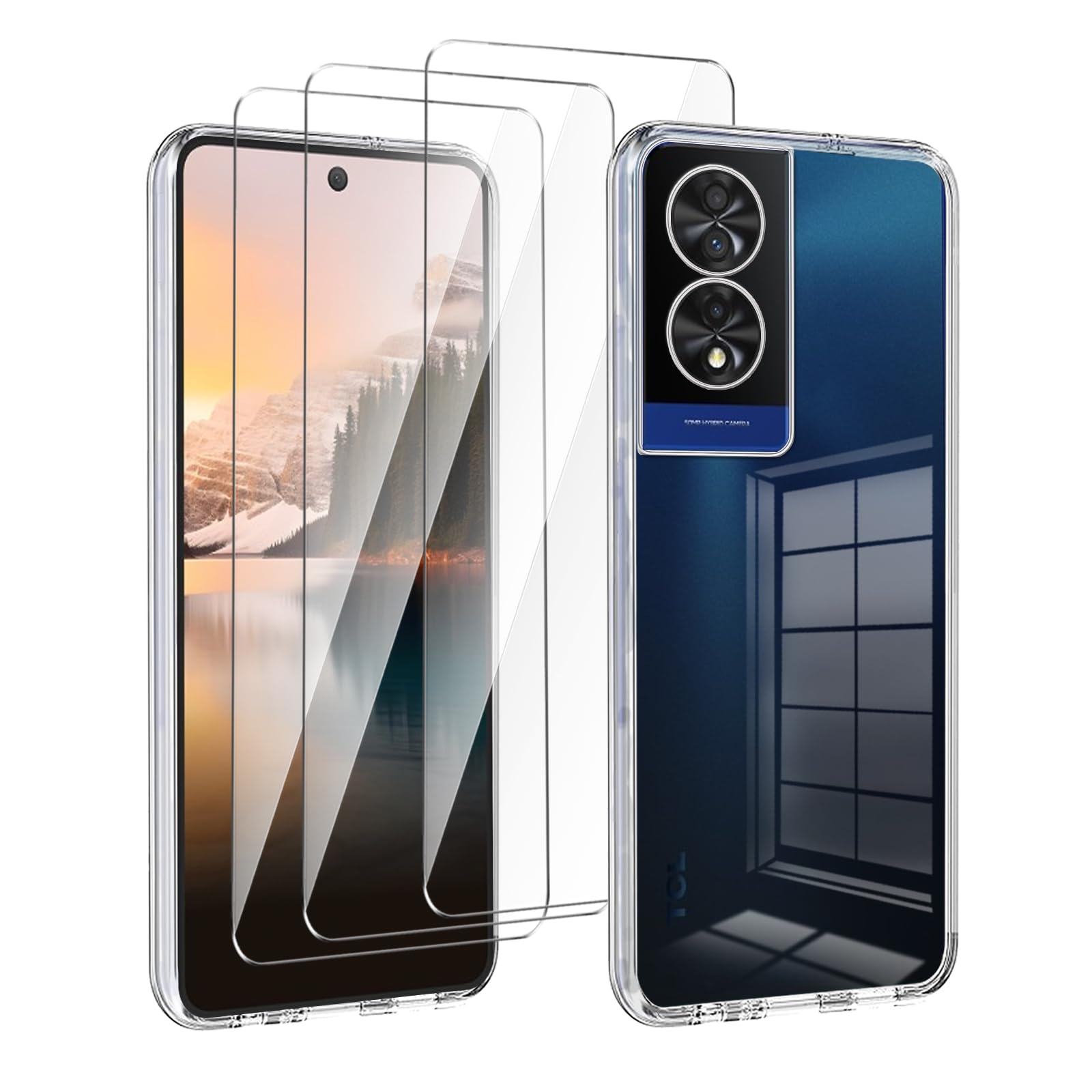 LYZXMYcase for TCL 40 NxtPaper 4G(6.78") transparent mobile phone case + 3 pieces tempered glass protective film, case soft silicone TPU protective cover 9H hardness HD tempered glass film glass