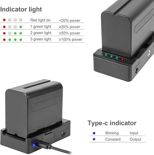 Miniatura 5 de FOMITO NP-F970/960/770/750 NP-F Placa de batería con luz indicadora de alimentación DC8V 12V USB-C 30W PD Salida para cámara DSLR Monitor de campo