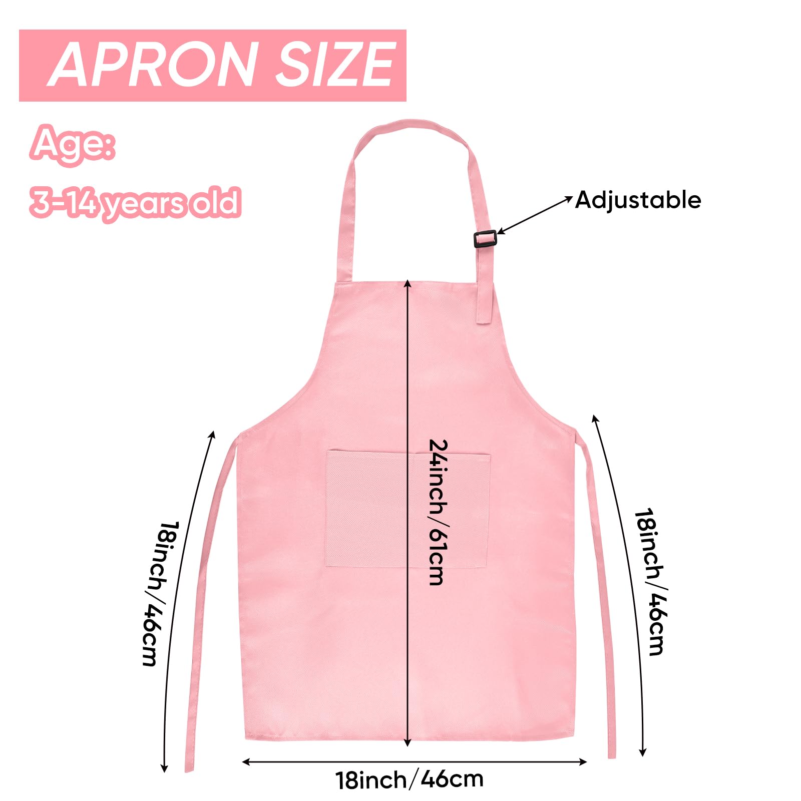 NACHLYNN 4-Piece Kids Apron - Adjustable, Pink, 18 x 24 Inches, Polyester, Waist, Unisex-Kids, 2 Pockets, Cooking & Painting - Image 2