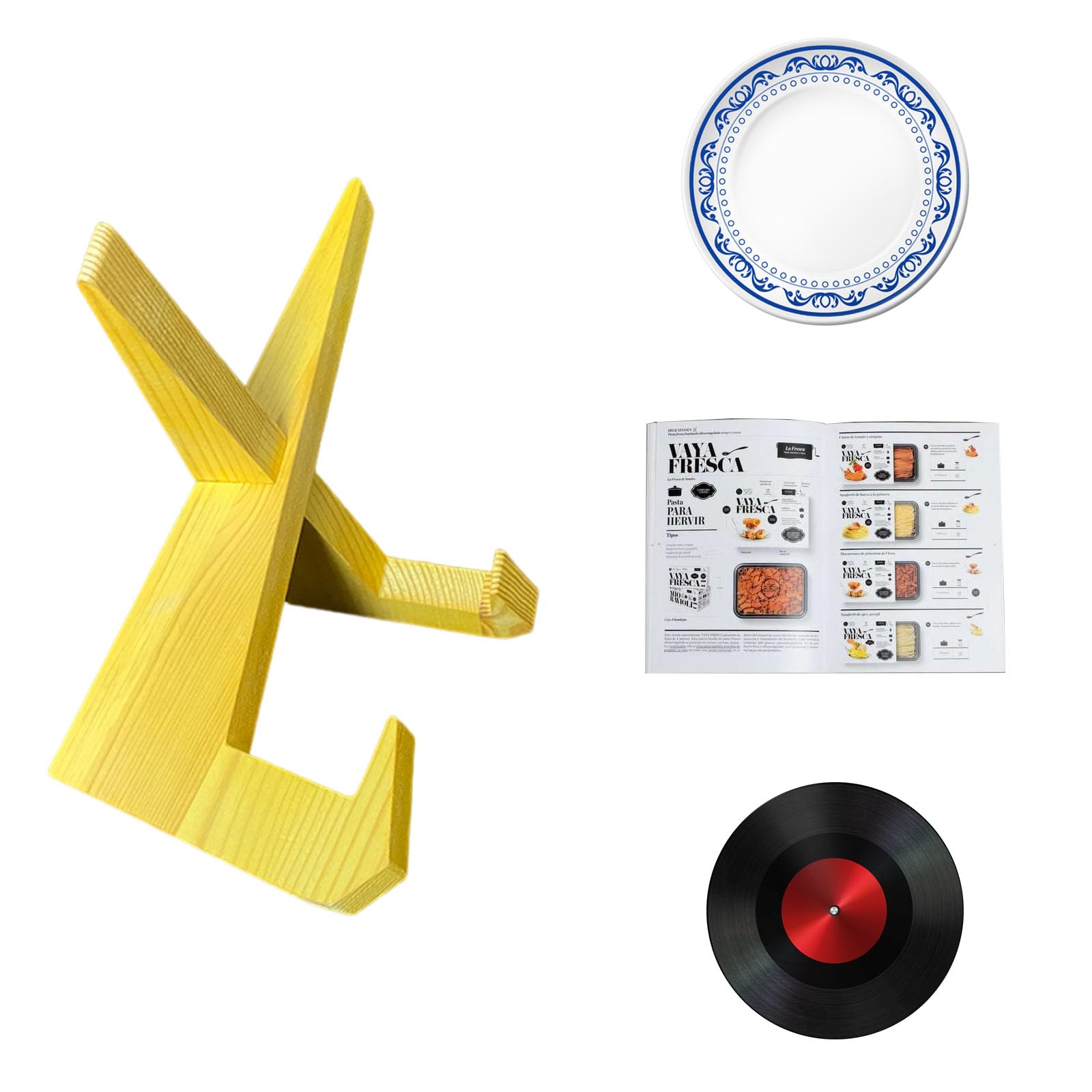 Quixotical Plate Holder Display Stand, Wooden Display Stand, Picture Frame Stand Recipe Holder Record Stand