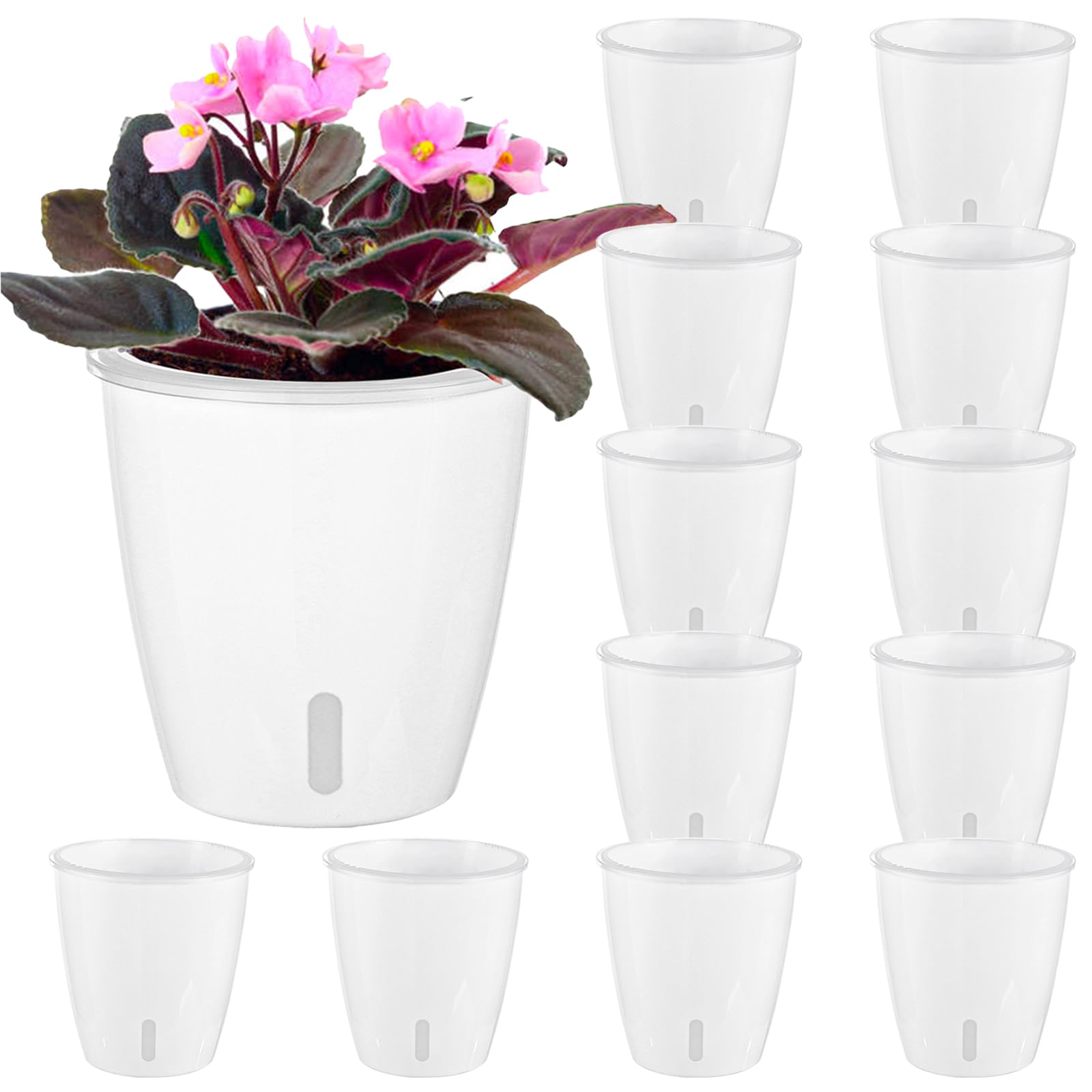 KvyusFlourish Self-Watering Pots for Indoor Plants, 12-Pack 5'' Self Watering Planter with Drainage Holes, Small African Violet Pots with Water