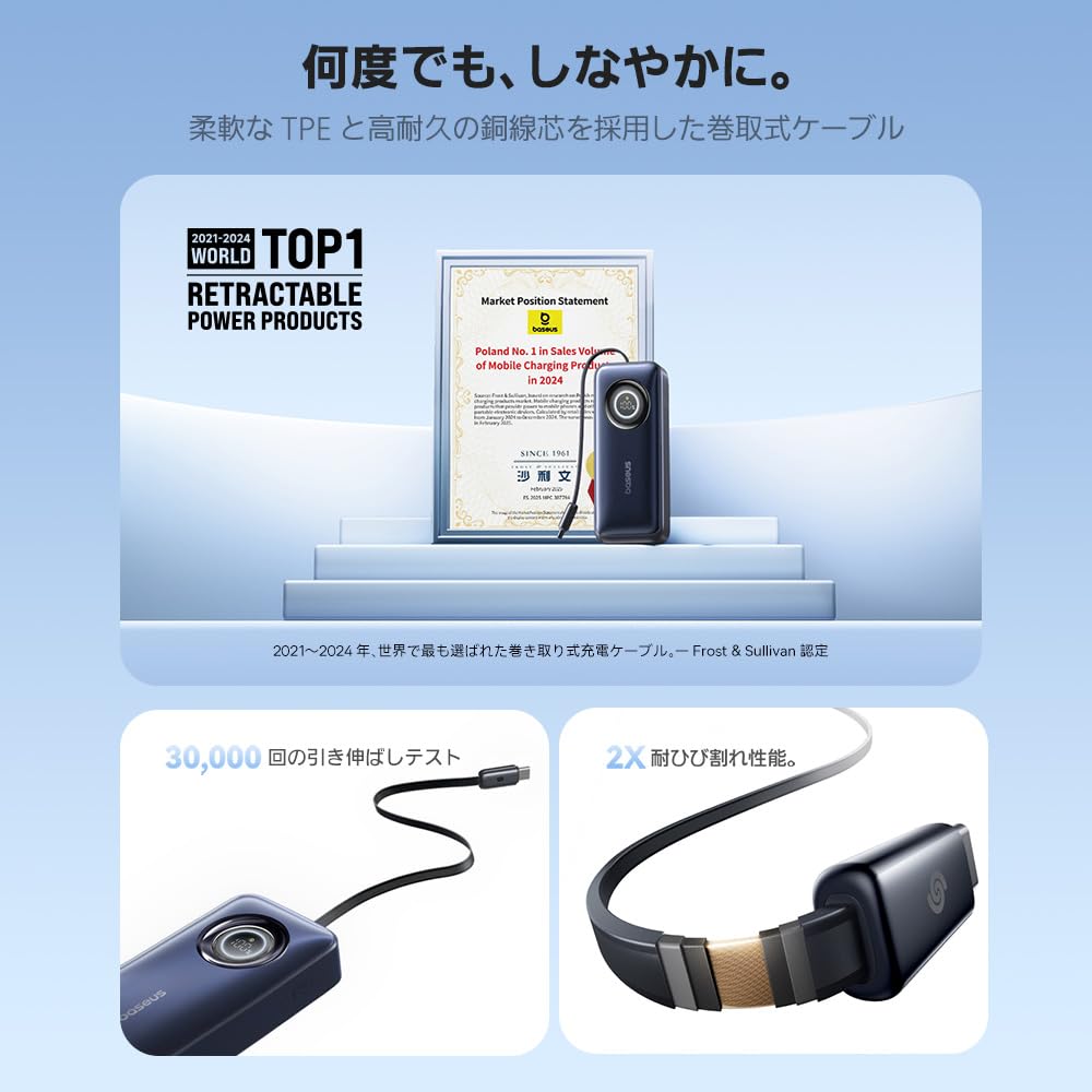 Amazon | Baseus EnerCore 45W 10000mAh 巻取式ケーブル内蔵モバイル