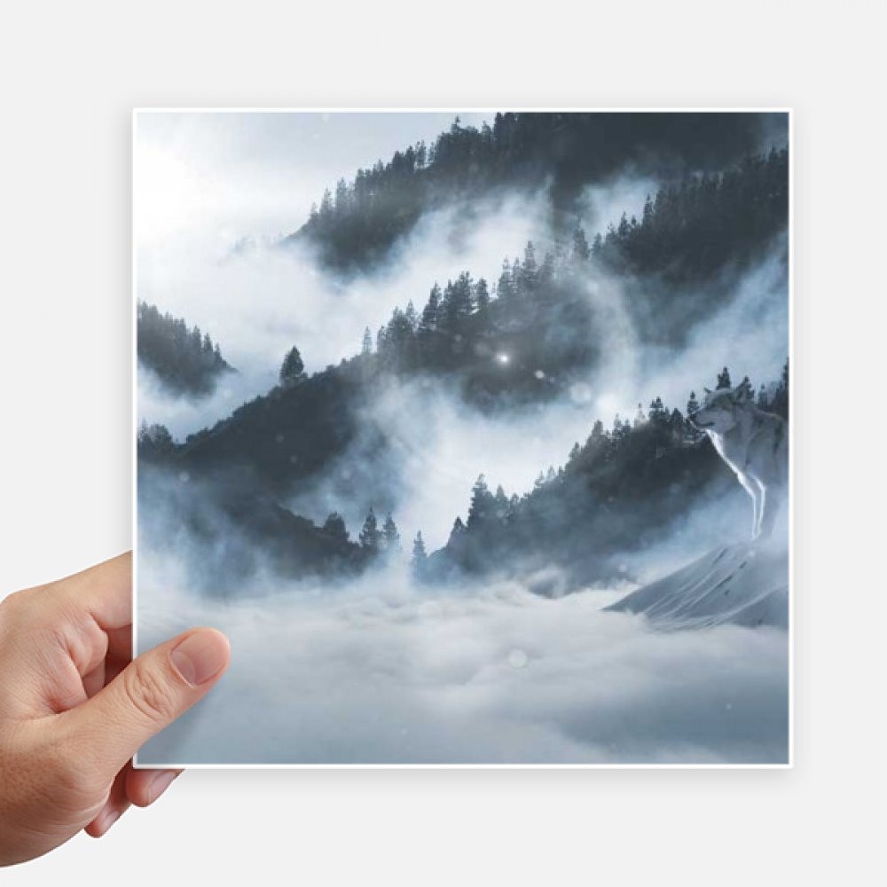 Autocollant carré paysage brume sticker mural nature foresterie grand format pour valise et moto