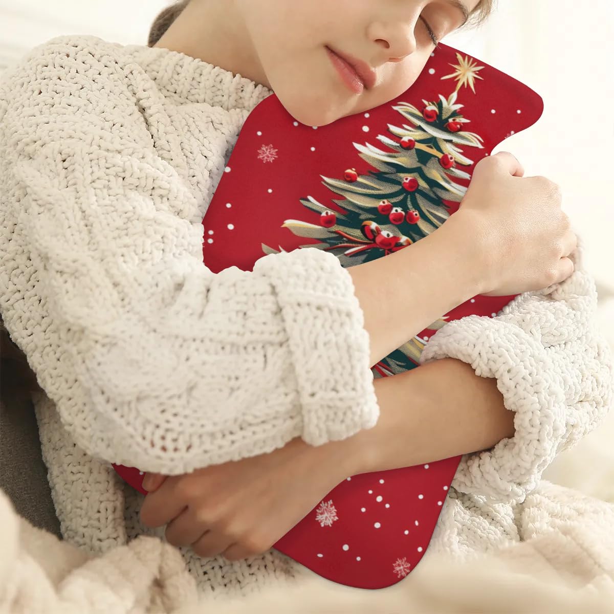 Hot Water Bottle with Soft Cover,2L Christmas Festivals Hot Water Bag for Hot and Cold Compress, Hand Feet Warmer, Colorful Tree Rubber Hot or Cold Water Bottle Halloween Christmas Decorations