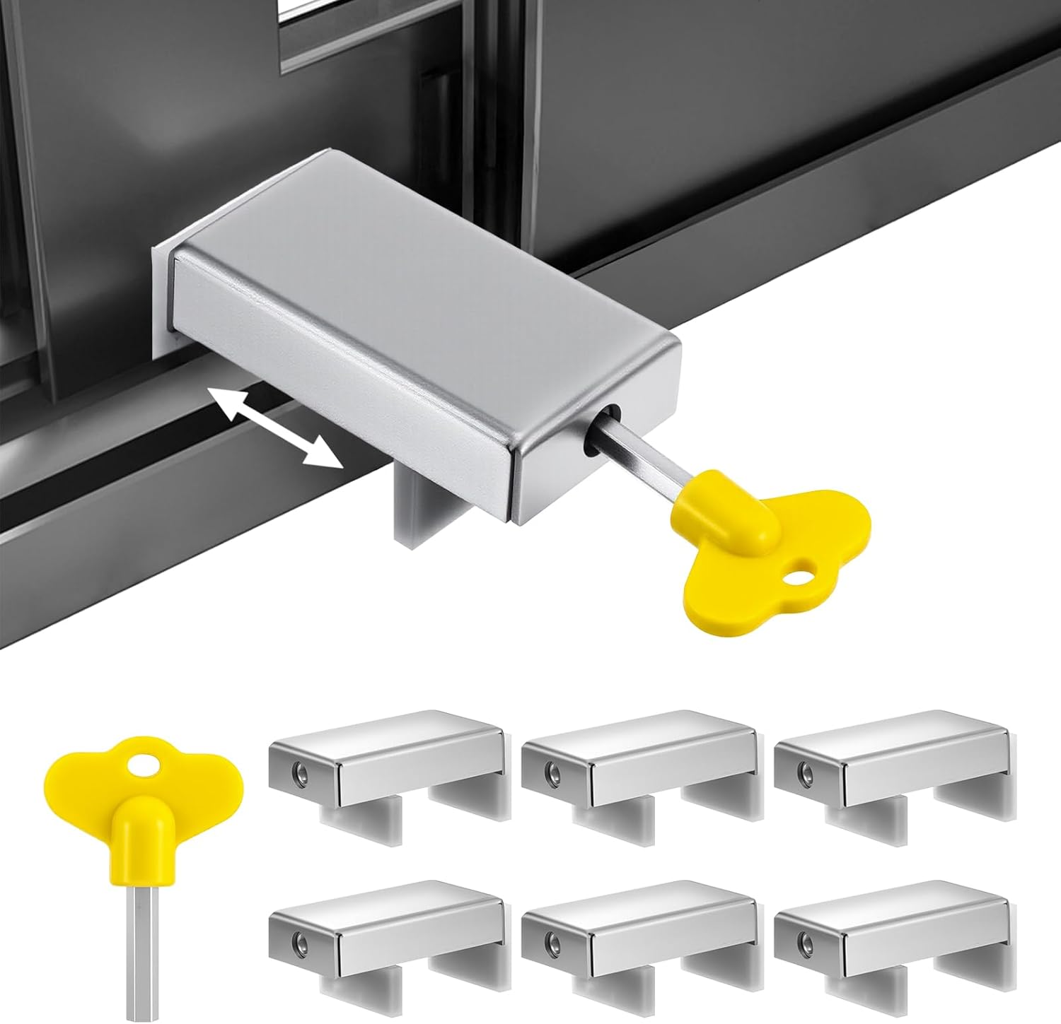 6pcs Window Locks, Adjustable 0.47in to 2in Sliding Window Lock with Safety Key Wrench for Terrace, Bedroom, Home and Office Vertical and Horizontal Sliding Windows and Doors