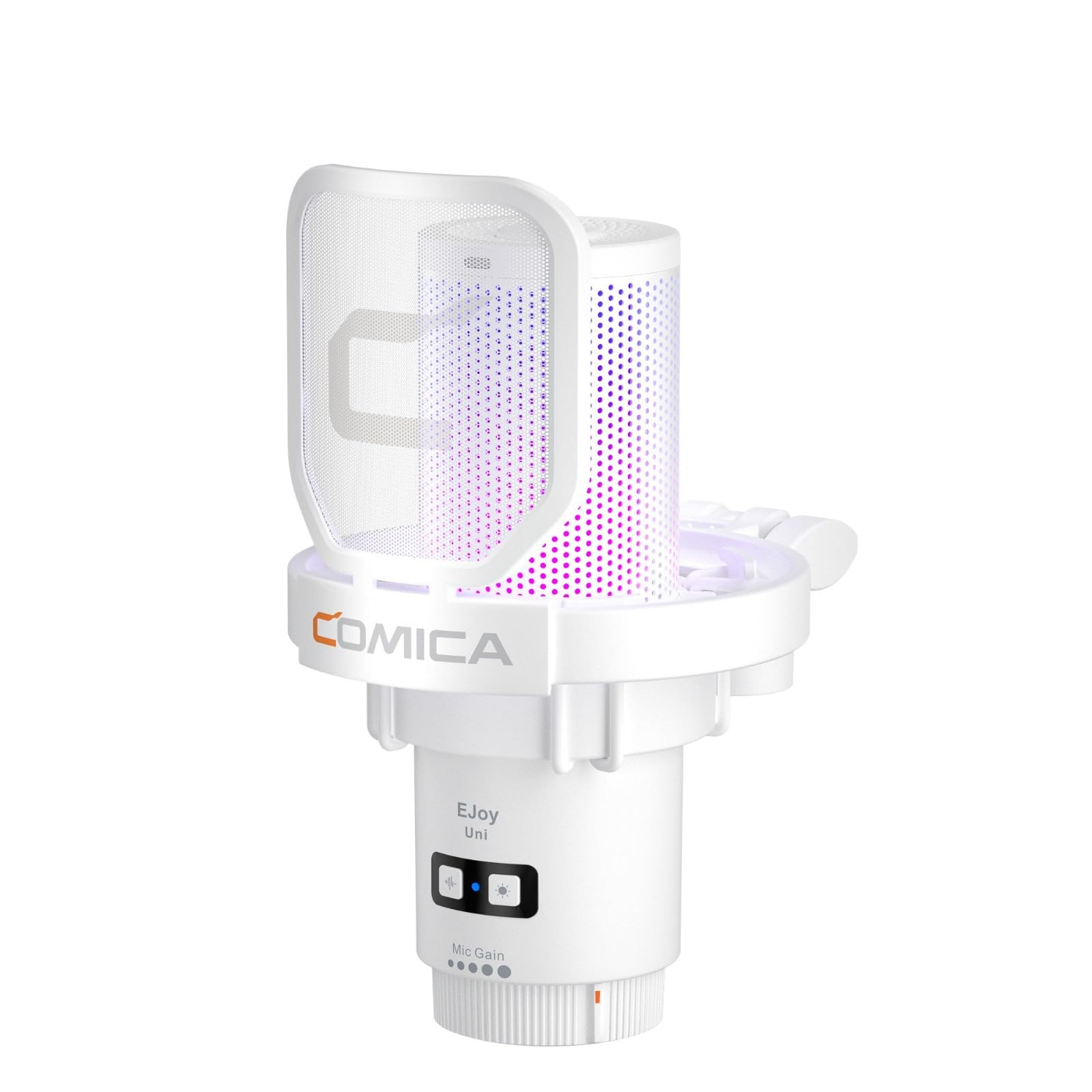 comica Uni (A) - zwarte USB-microfoon voor computer en smartphone, 48 khz/24bit RGB cardioïde condensator gaming microfoon voor podcasting, streaming, opname, muziek maken, met giekarmstandaard