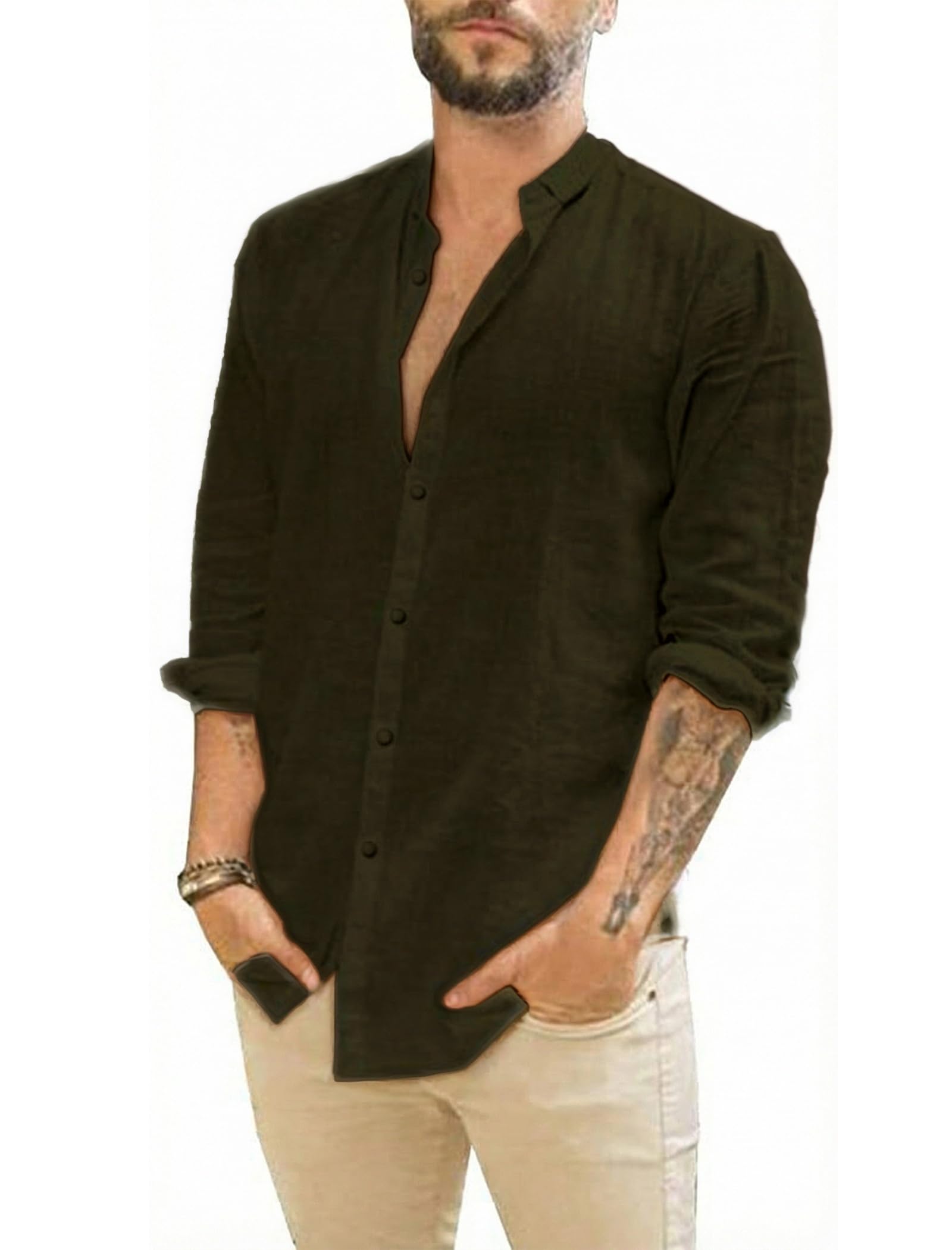 SEAYIJIA Leinenhemd Herren Langarm Baumwolle Leinen Hemden Freizeithemden Casual Strandhemd Regular Fit Sommerhemd