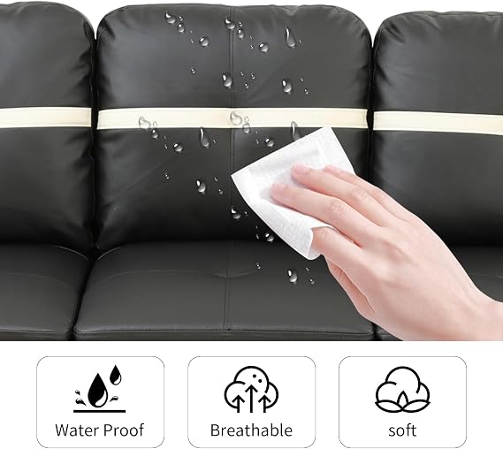 Sectional Couches for Living Room Set,Leather Sectional Sofa L Shape Couch with Chaise for Living Room/Apartment/Office(Black)