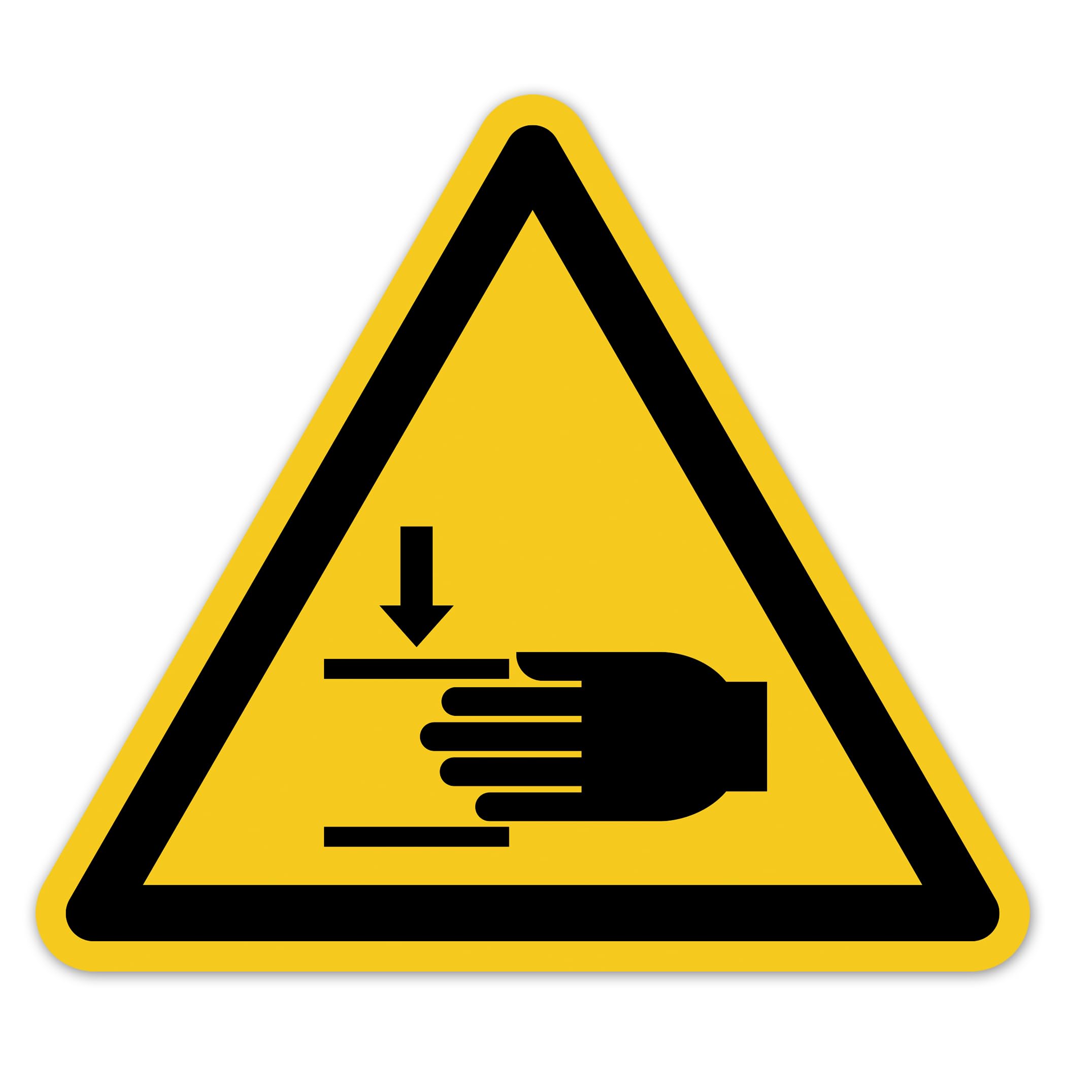 Señal de advertencia de lesiones en las manos, símbolo de advertencia según DIN EN ISO 7010 – Pegatinas autoadhesivas de advertencia para máquinas, instalaciones, dispositivos y áreas de
