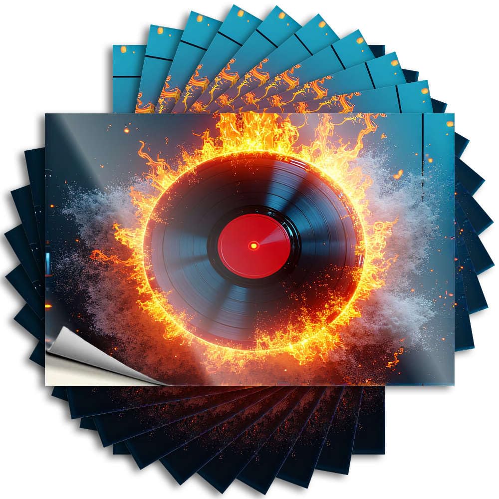Fzfn Colour Decals Dorm Room Accessories Vinyl Sticker | Flaming Vinyl Record Spinning In Motion Plastic For Teacher Use(12X18cm)