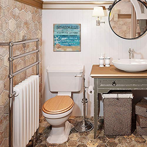 Seashells Bathroom Rules Wall Sign for Bathroom Decor, Funny Bathroom Wall Decor Wall Art For Beach House, Cute Beach Sign Plaque- 12 x 12 Inchs - Image 4