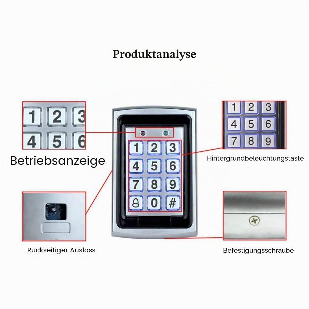 YAVIS Kit programmierbare RFID-Zugangskontrollsystem Metall Controller Tastatur, wasserdichte Schale, elektrisches Bolzenschloss, DC 12V 3A Netzteil, Ausgangstaste, Schlüsselanhänger ID 10 Stück