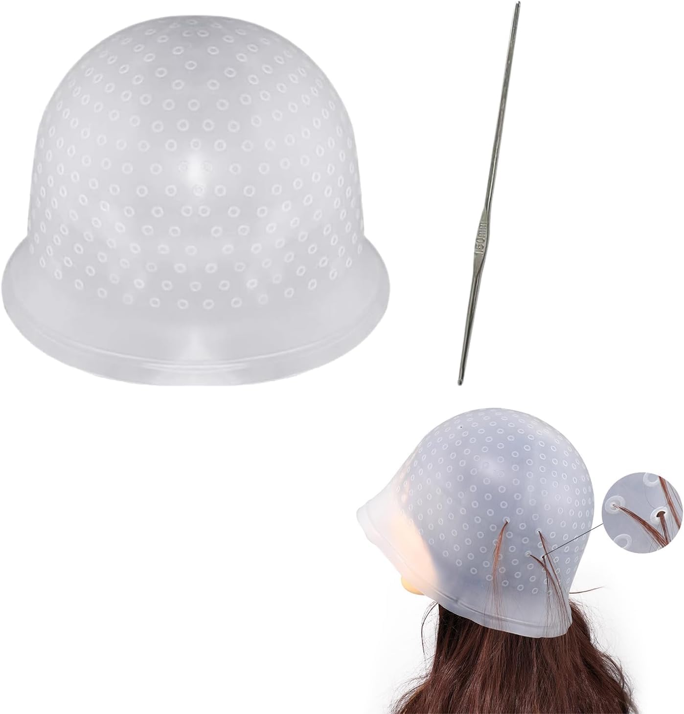 Cuffia per Meches,Cappucci In Silicone Per Tinture Per Capelli,Strumenti Professionali per Parrucchieri,Cuffia Capelli Meches con Ganci,Cuffia Per Capelli Per Meches, per Ragazze Tintura Capelli