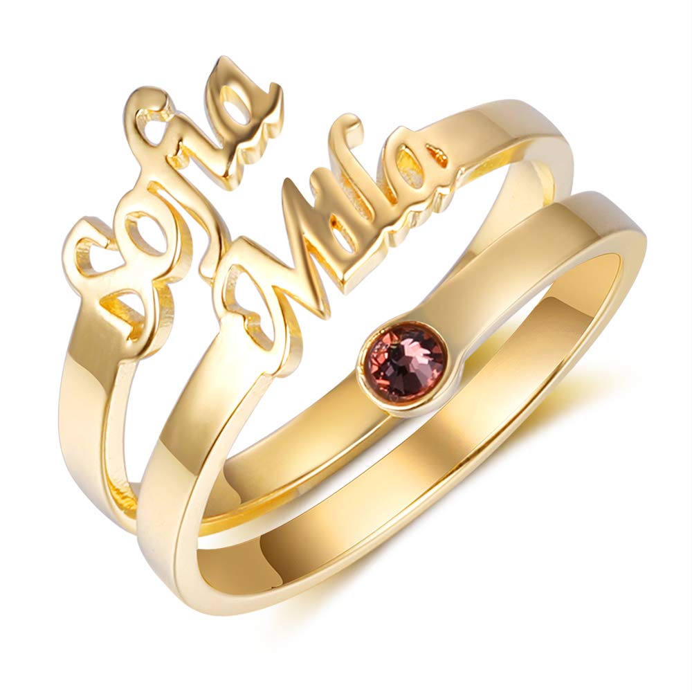 Giftider Personalized Name Ring for Women, Custom Promise Ring for Her Adjustable Couples Rings with 2 Names Personalized Jewelry Gift for Women