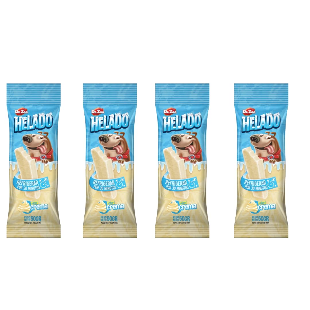 Helados para Perros 50gr Pack 4 Unidades - Dr.Zoo. Aportan proteinas y minerales. Todo Tipo de Razas. (4x50g, Helado Crema)