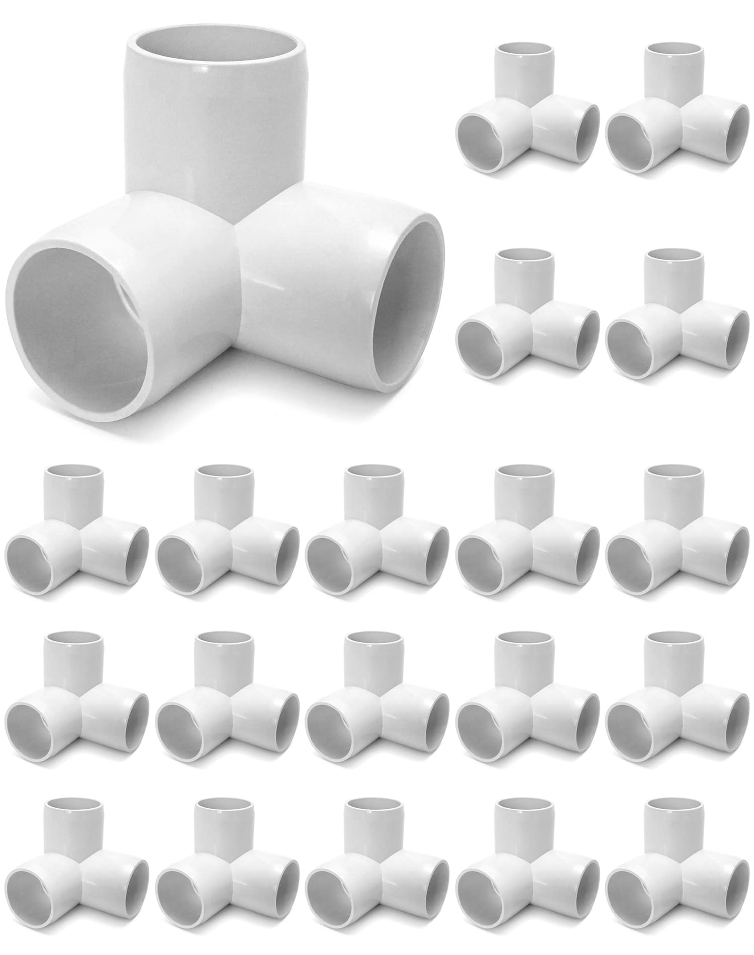 QWORK 3 Way 1 1/4" Tee PVC Fitting Elbow, 20 Pack PVC Fitting Connector,Furniture Grade,for Building Furniture and PVC Structures,White