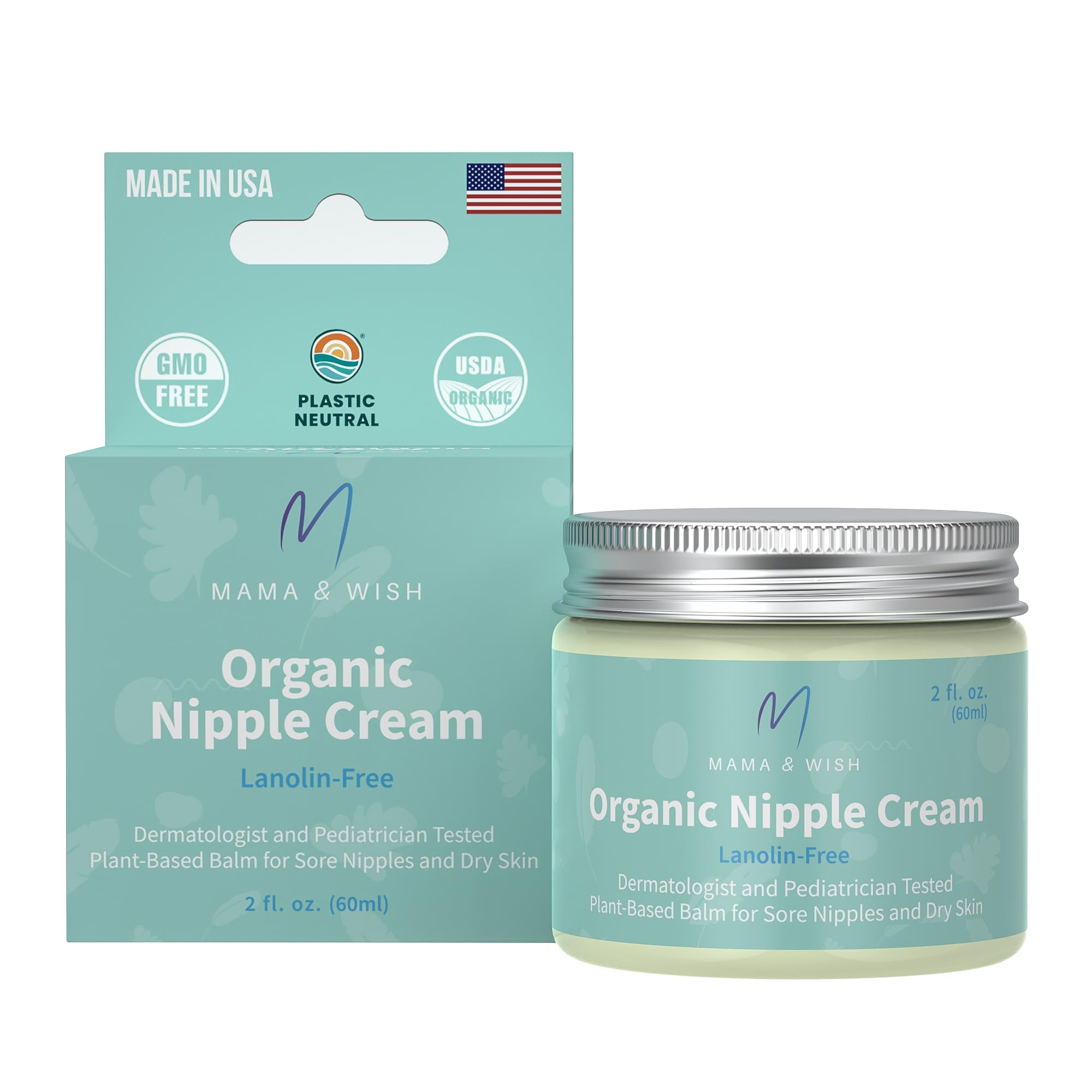 Mama & Wish USDA Organic Nipple Cream Safe for Breastfeeding - Breastfeeding Nipple Balm | Lanolin-free, Breastfeeding Essentials Safe for Nursing, Non-GMO Unscented (2 oz 1 Pack)