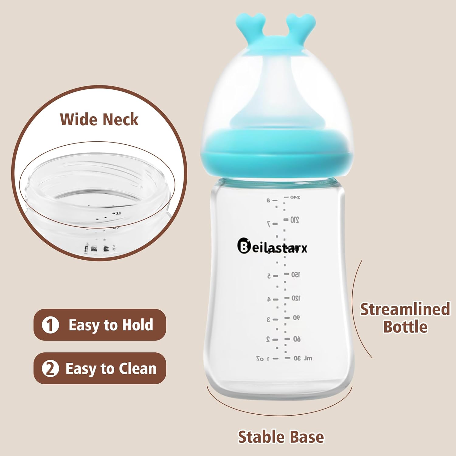 Glass Baby Bottles with Natural Response Nipple Size M - Anti Colic Baby Bottles Wide Neck Slow Flow Baby Bottle (Blue, 8oz (Pack of 4))
