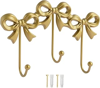 Gold Bow Hooks Coat Rack, Wall Mount Coat Hook, Bow Room Wall Decoration...