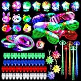 68PCS LED Light Up Toys Party Favors for Kids/Adults, Glow in the Dark Party Supplies include 40 Finger Lights, 8 Jelly Rings, 7 Light Up Animals Rings, 5 Led Glasses, 4 Bracelets, 4 Led Crystal Necklaces