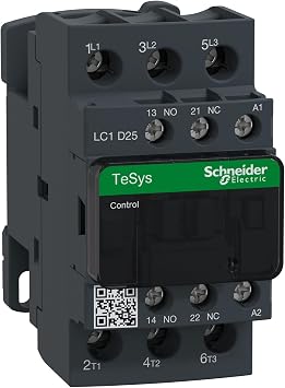 Schneider Electric - LC1D25F7 - IEC contactor, TeSys Deca, nonreversing, 25A, 15HP at 480VAC, up to 100kA SCCR, 3 phase, 3 NO, 110VAC 50/60Hz coil, open,  Each