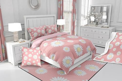 Miniatura 8 de Erosebridal Daisy - Juego de ropa de cama tamaño matrimonial con estampado floral bohemio, romántico, flores de jardín, juego de edredón botánico