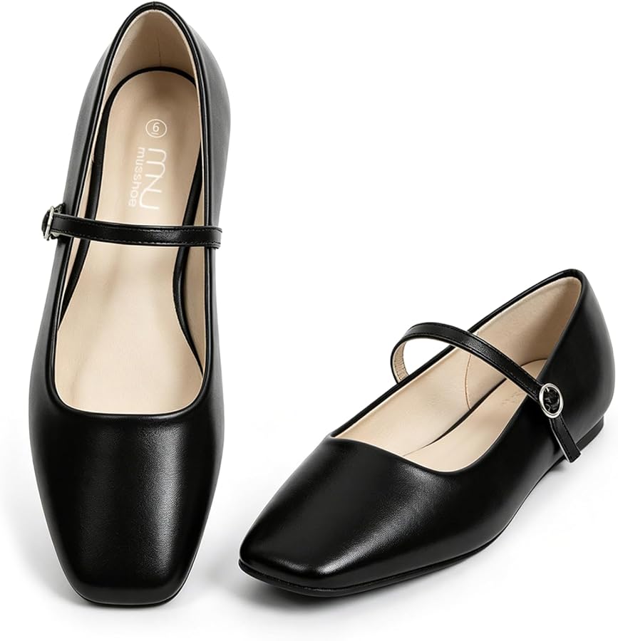 Amazon.com | MUSSHOE Square Toe Mary Jane Flats for Women